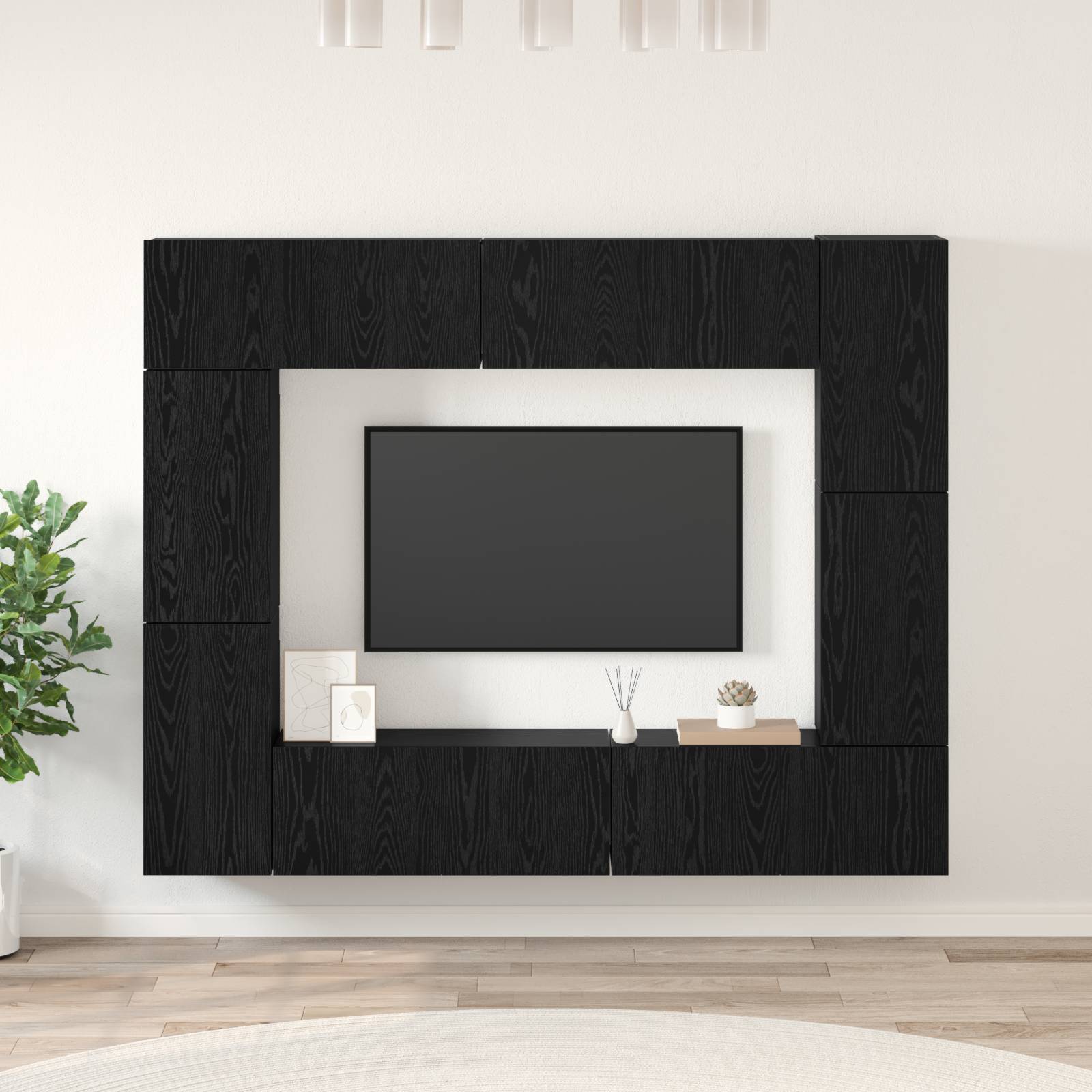 vidaXL TV-Schrank-Set mit Regal 8 pcs Schwarz Eiche 80 x 30 x 30,5 cm