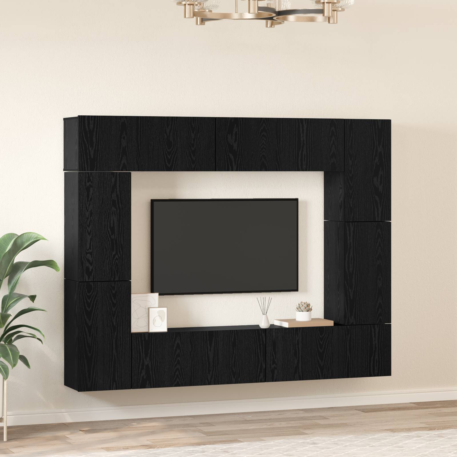 vidaXL TV-Schrank-Set mit Regal 8 pcs Schwarz Eiche 80 x 30 x 30,5 cm