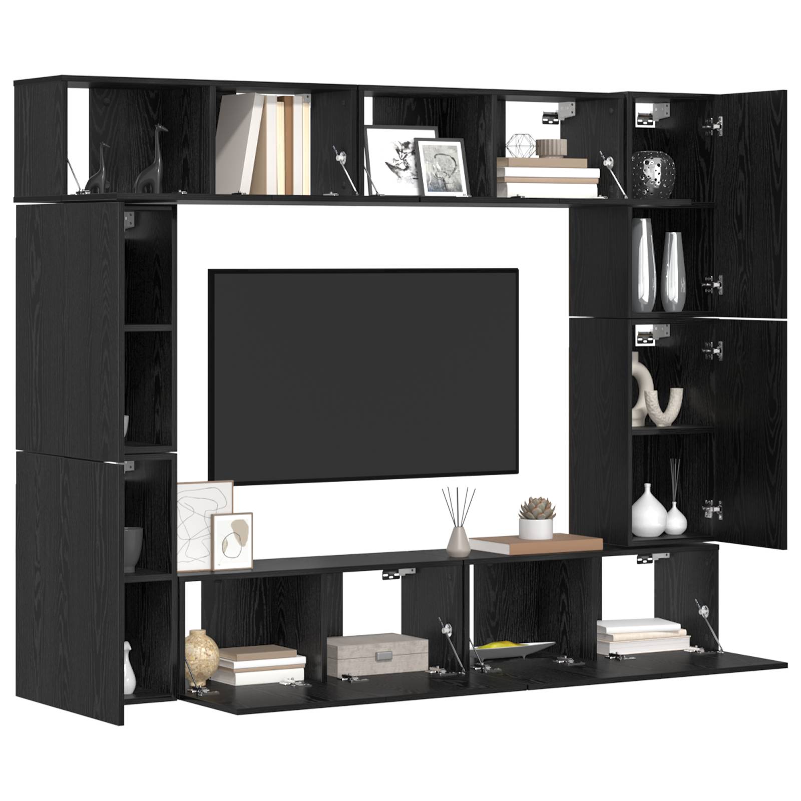 vidaXL TV-Schrank-Set mit Regal 8 pcs Schwarz Eiche 80 x 30 x 30,5 cm