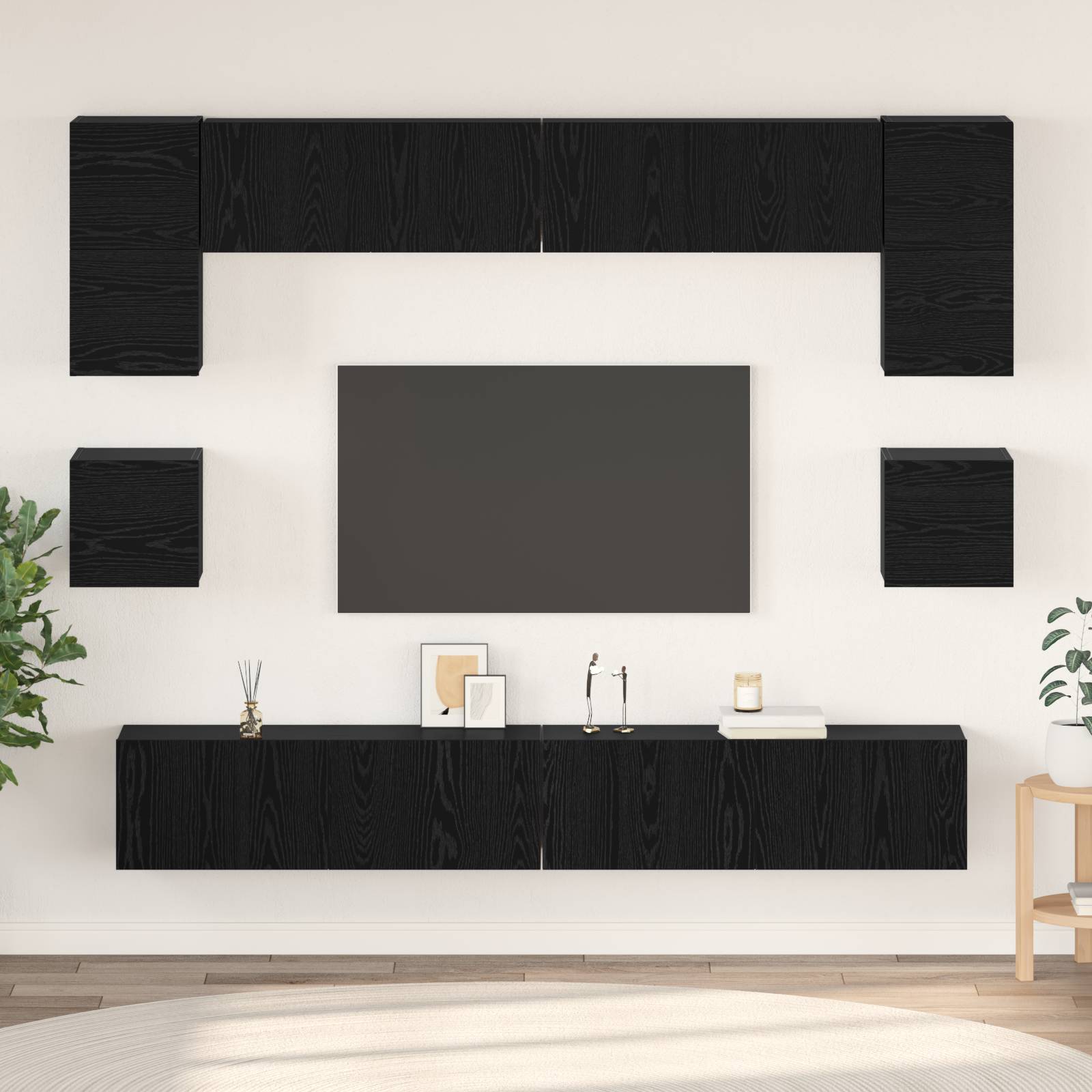 vidaXL TV-Schrank-Set mit Regal Sonstiges 8 pcs Schwarz Eiche 100 x 30 x 30 cm