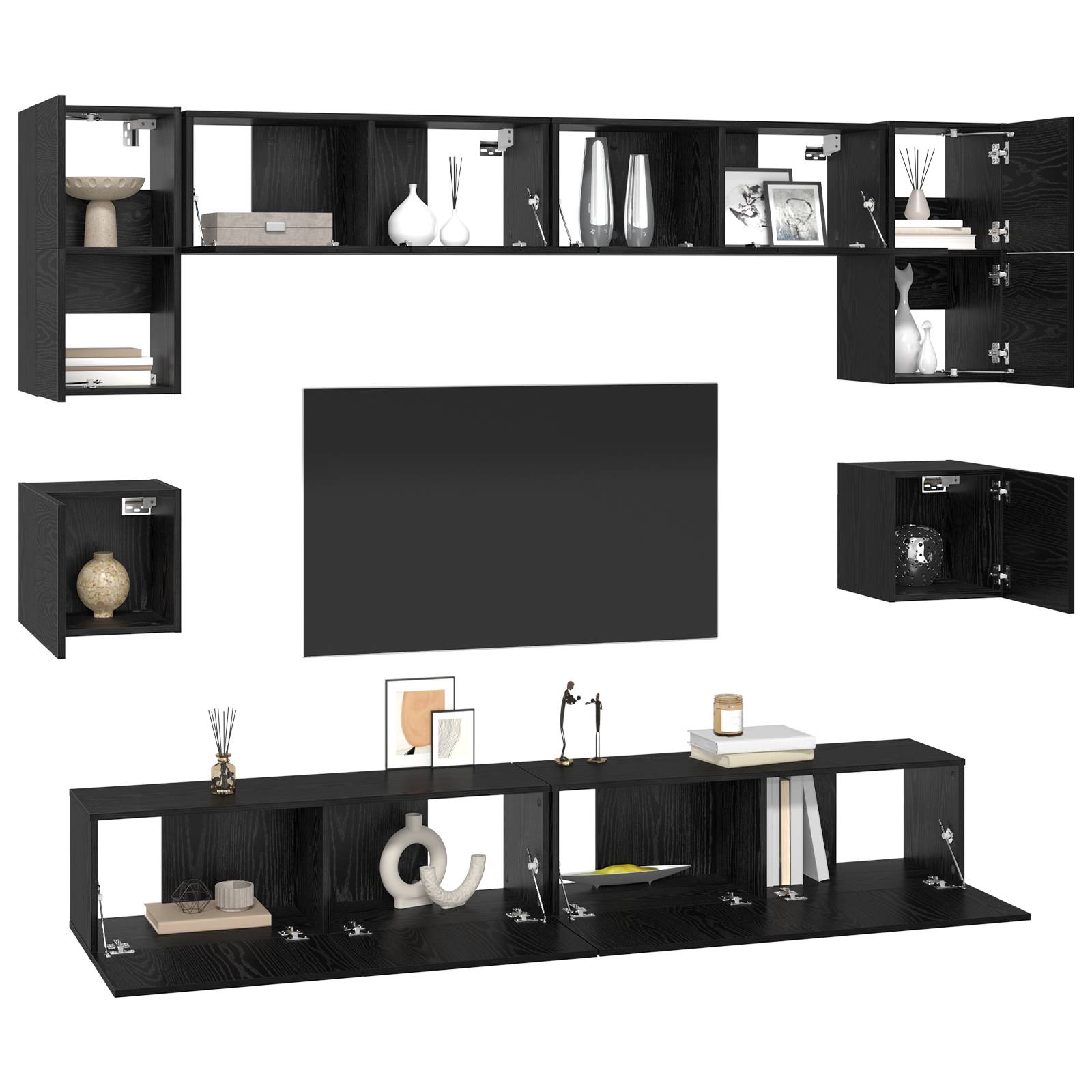 vidaXL TV-Schrank-Set mit Regal Sonstiges 8 pcs Schwarz Eiche 100 x 30 x 30 cm
