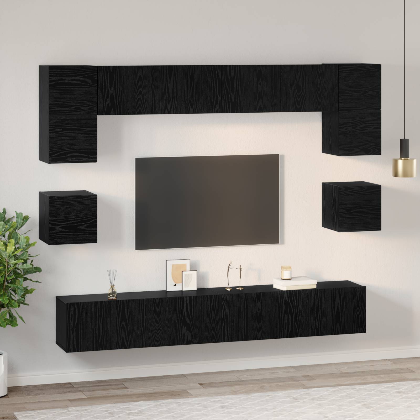 vidaXL TV-Schrank-Set mit Regal Sonstiges 8 pcs Schwarz Eiche 100 x 30 x 30 cm