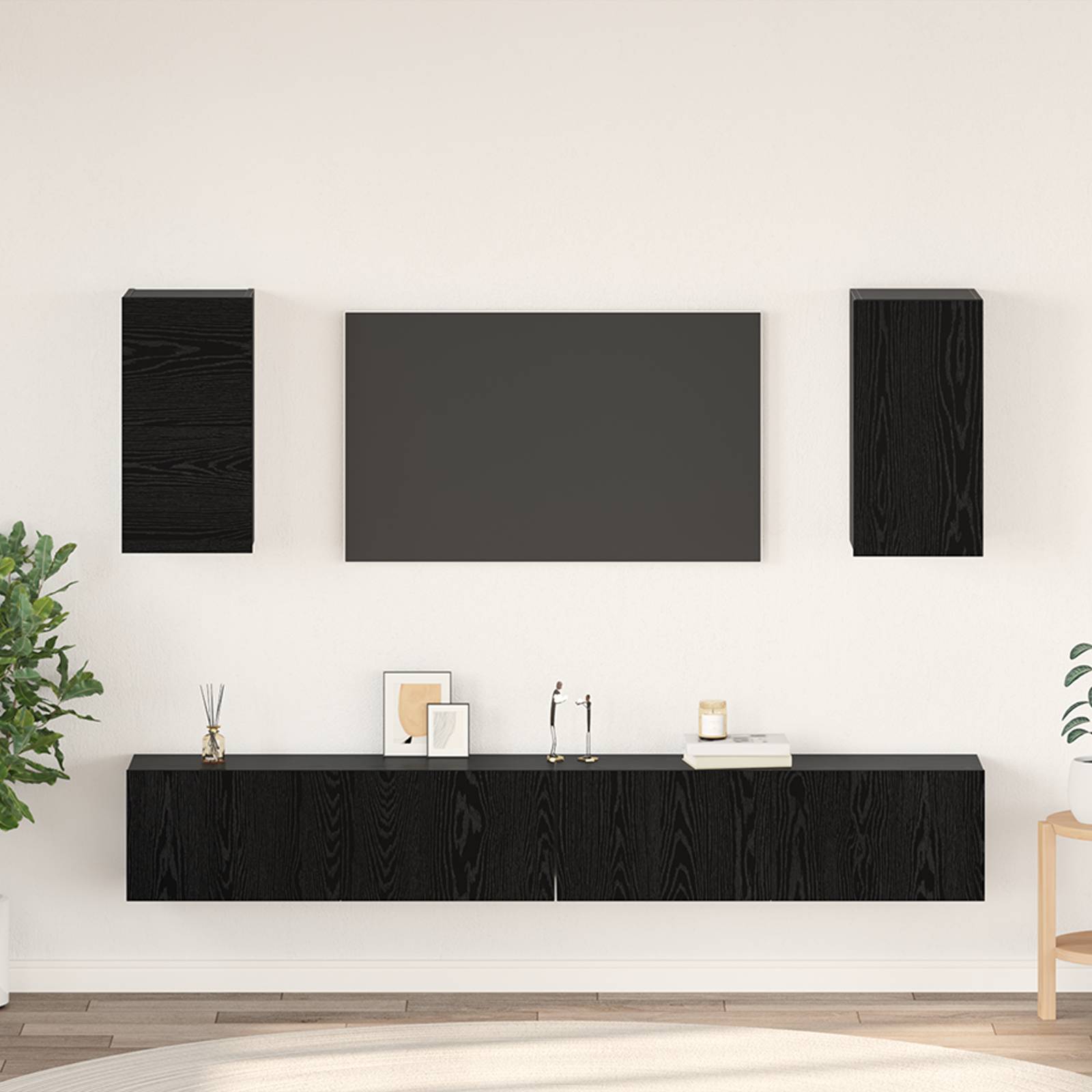 vidaXL Wand TV Schrank mit Regal mit Speicher mit Tür 6 pcs Schwarz Eiche Holzwerkstoff