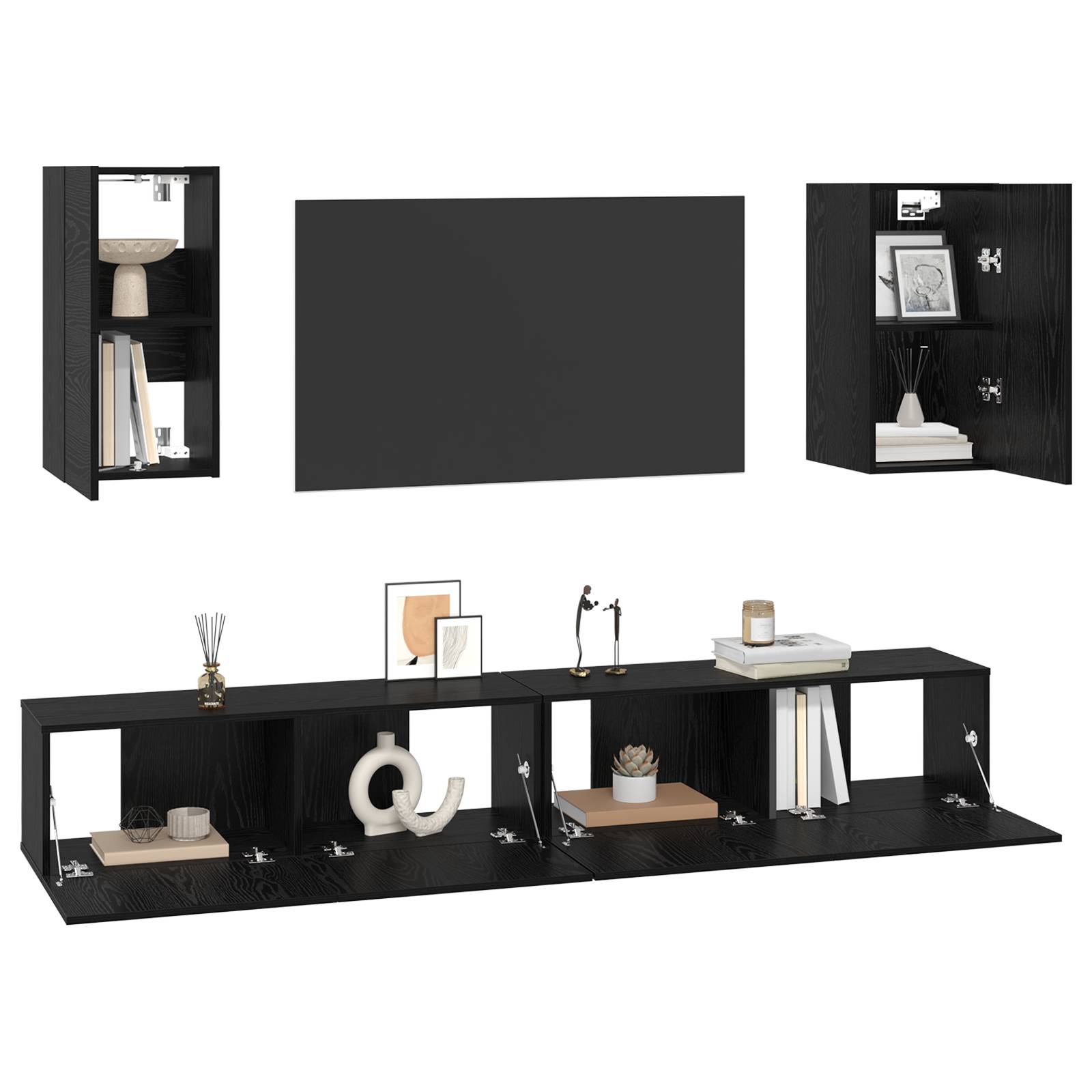 vidaXL Wand TV Schrank mit Regal mit Speicher mit Tür 6 pcs Schwarz Eiche Holzwerkstoff