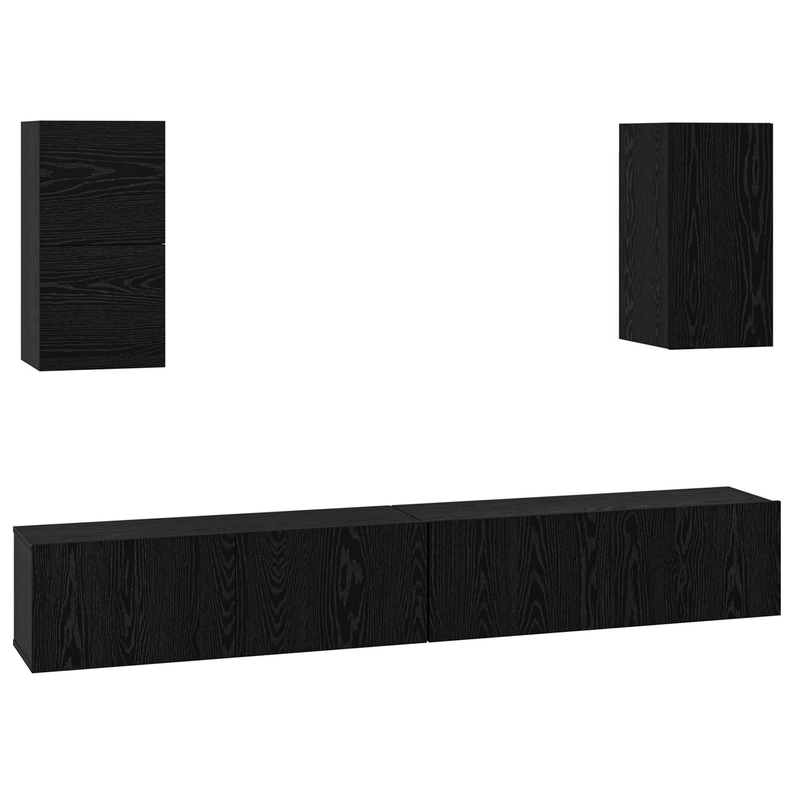 vidaXL Wand TV Schrank mit Regal mit Speicher mit Tür 6 pcs Schwarz Eiche Holzwerkstoff