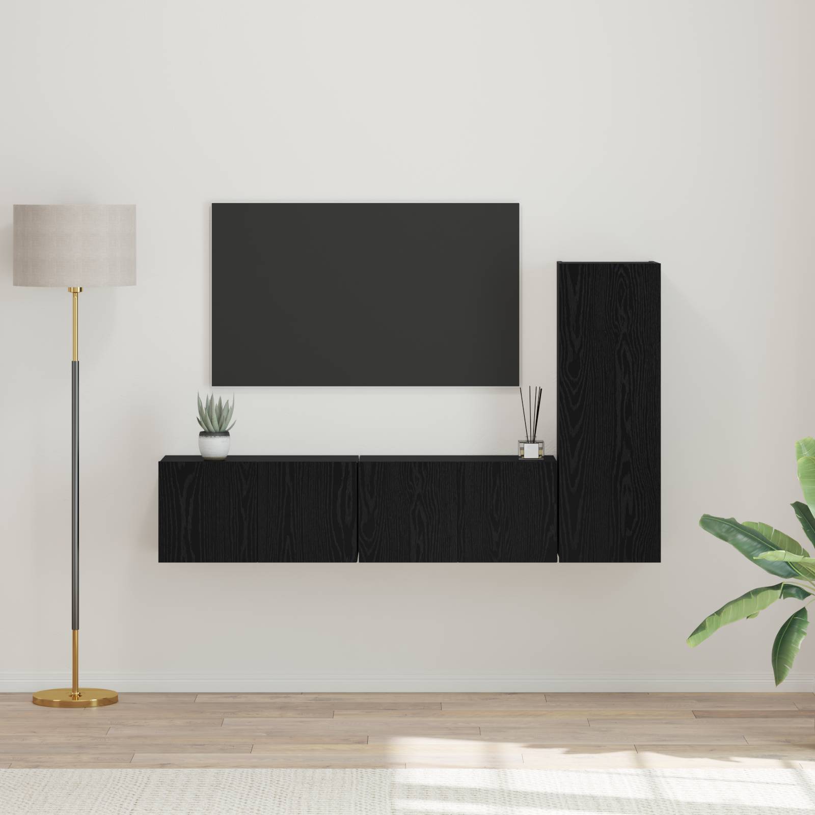 vidaXL TV-Regalset mit Regal 3 pcs Schwarz Eiche S 30,5 x 30 x 90 cm