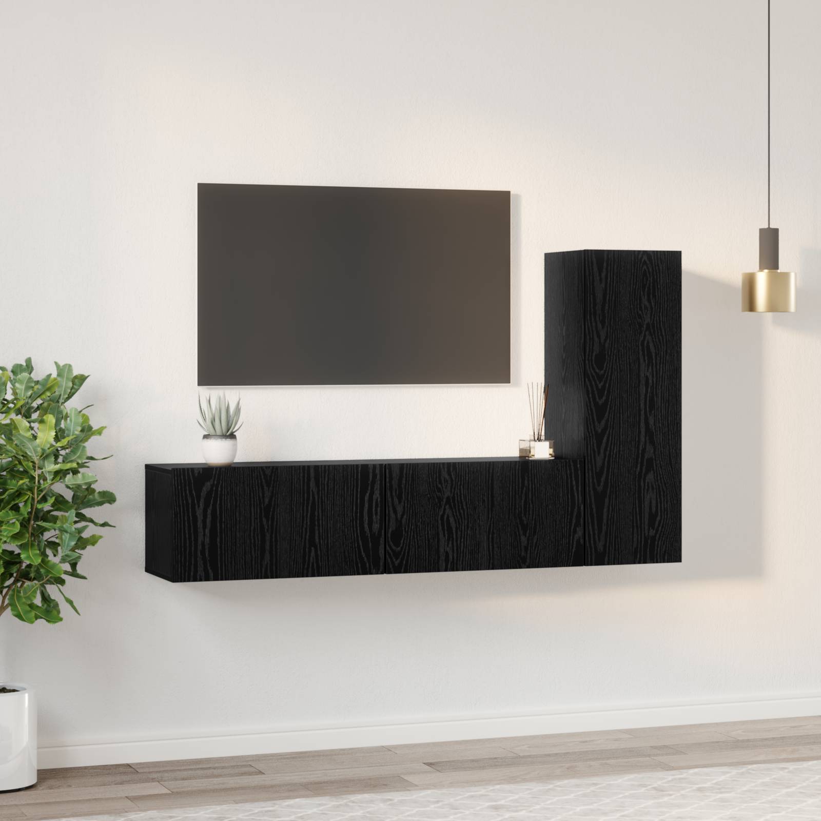 vidaXL TV-Regalset mit Regal 3 pcs Schwarz Eiche S 30,5 x 30 x 90 cm