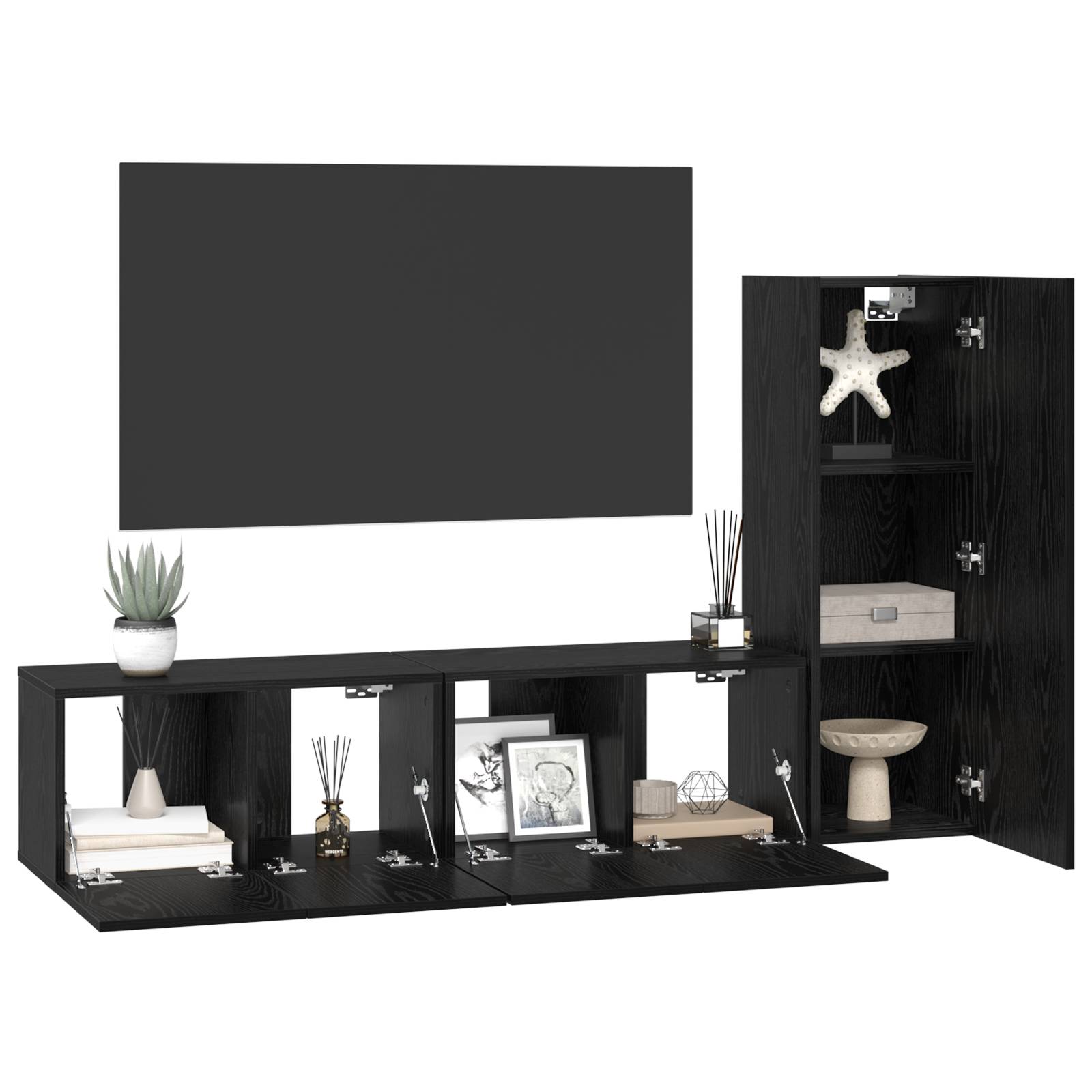 vidaXL TV-Regalset mit Regal 3 pcs Schwarz Eiche S 30,5 x 30 x 90 cm