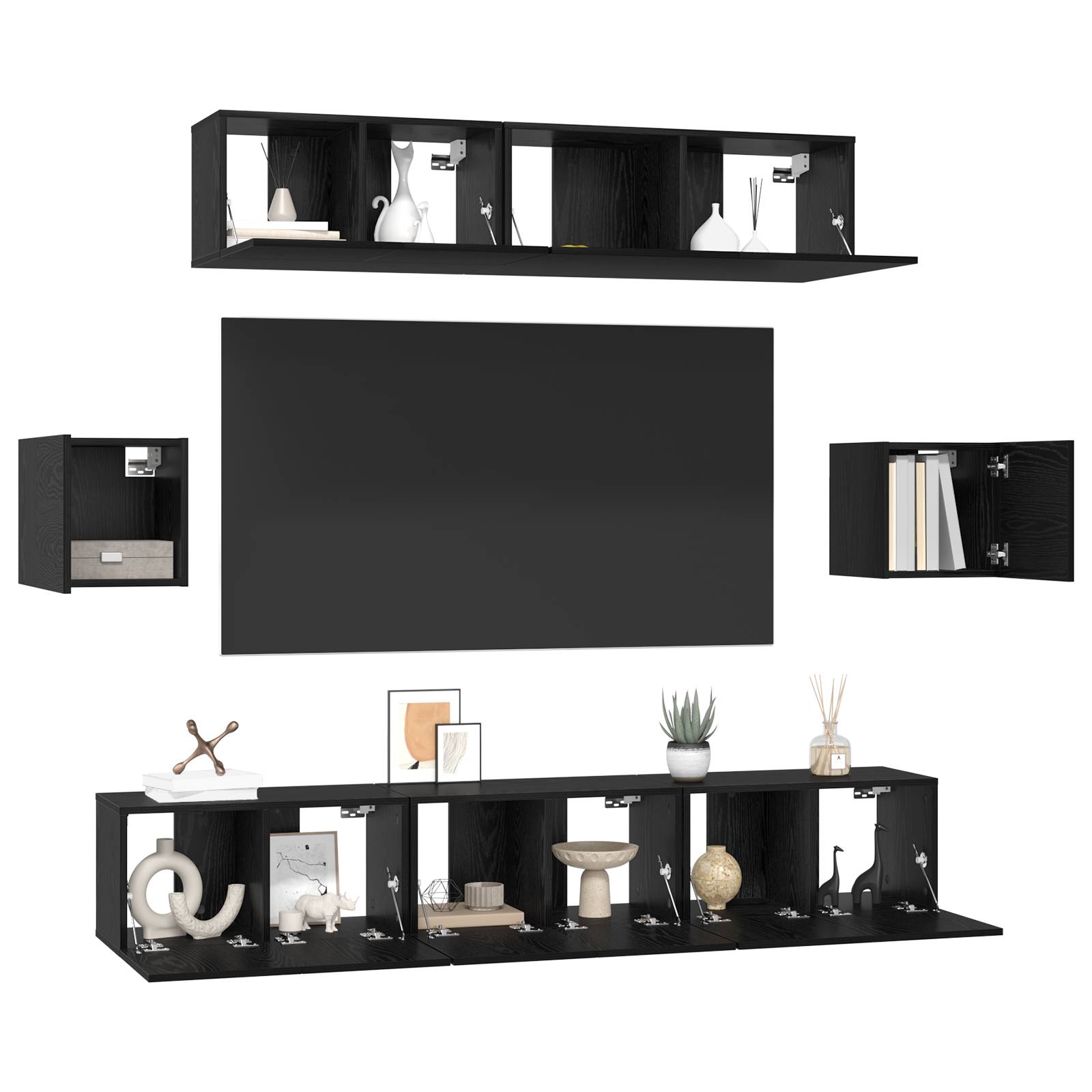 vidaXL TV-Schranksystem Sonstiges 7 pcs Schwarz Eiche 80 x 30 x 30 cm