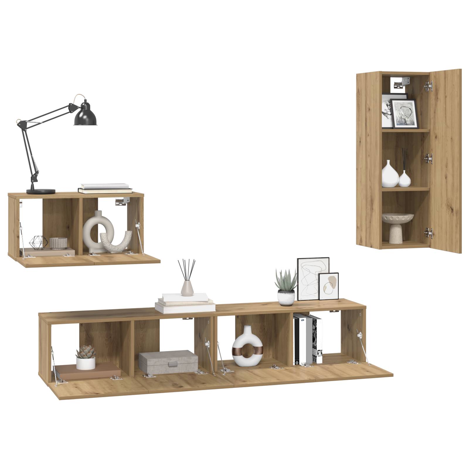 vidaXL Wand TV Schrank 4 pcs Handwerklich gefertigter Eichenholz