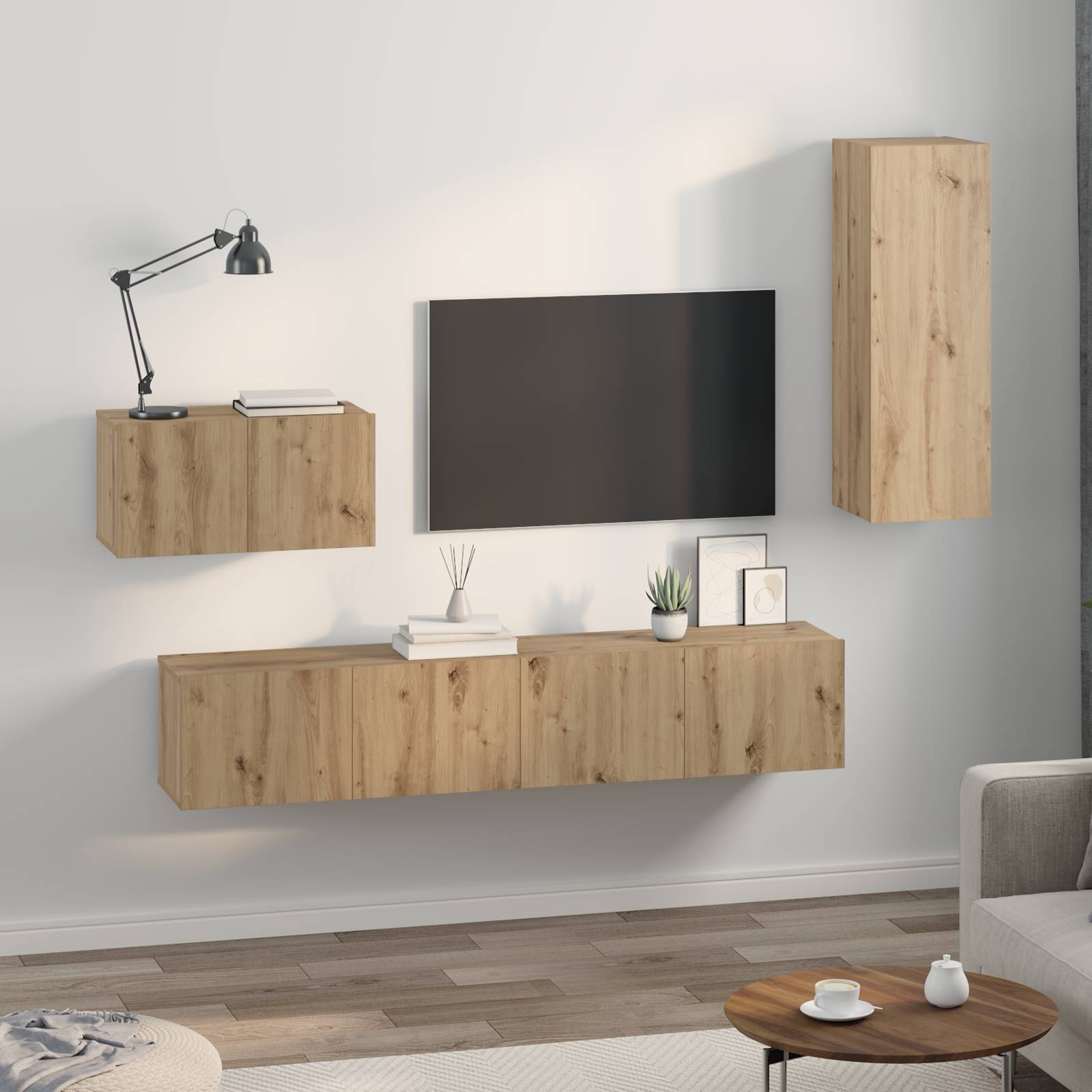 vidaXL Wand TV Schrank 4 pcs Handwerklich gefertigter Eichenholz