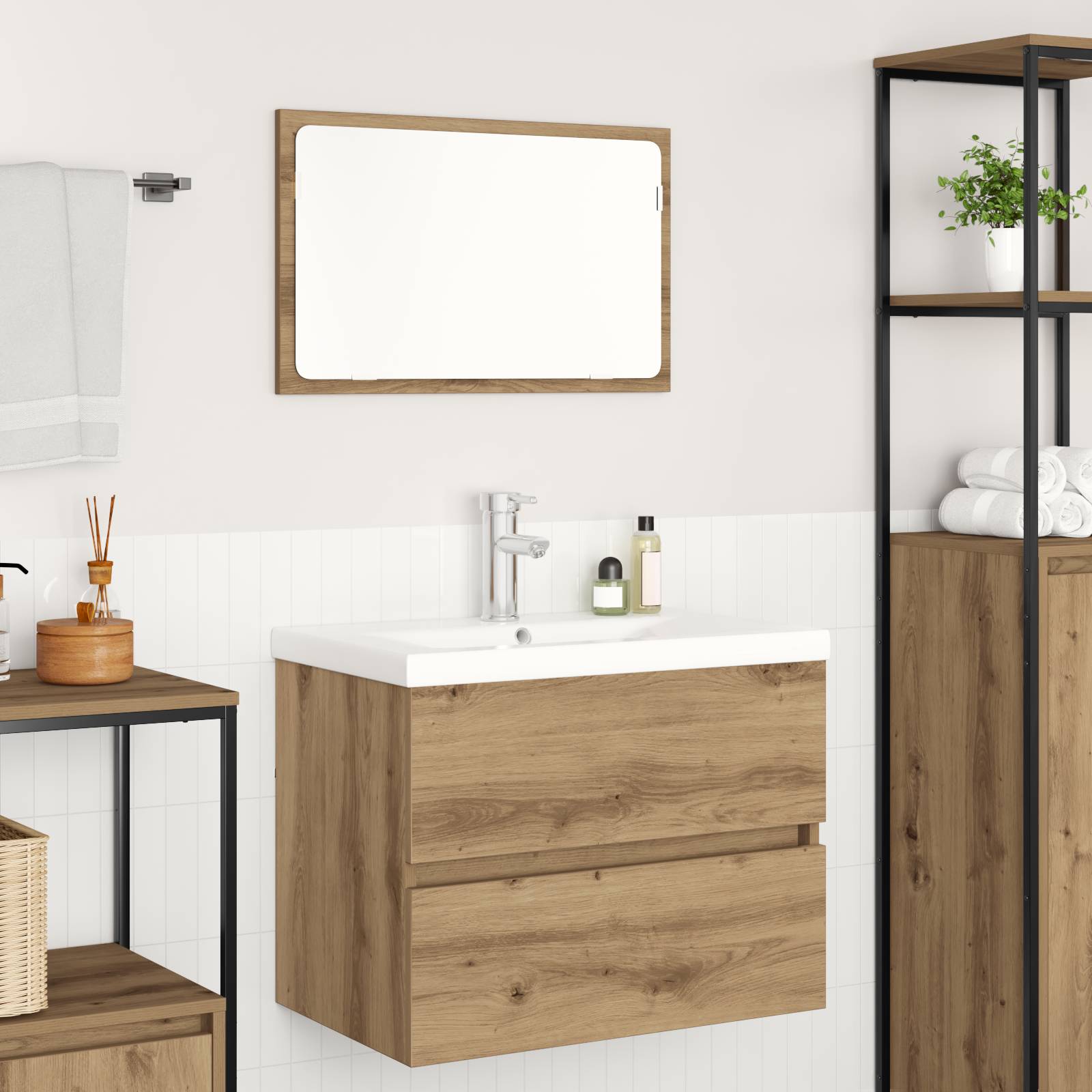 vidaXL Badezimmermöbel Set 3 pcs Schwarze Eiche 60 x 38.5 x 45 cm