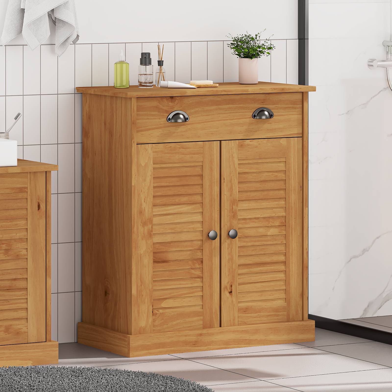 vidaXL Badezimmer Schrank Honigbraun 68 x 34 x 80 cm Massivholz Kiefer