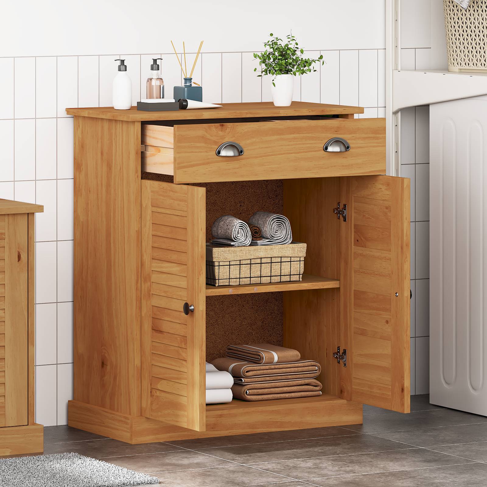 vidaXL Badezimmer Schrank Honigbraun 68 x 34 x 80 cm Massivholz Kiefer