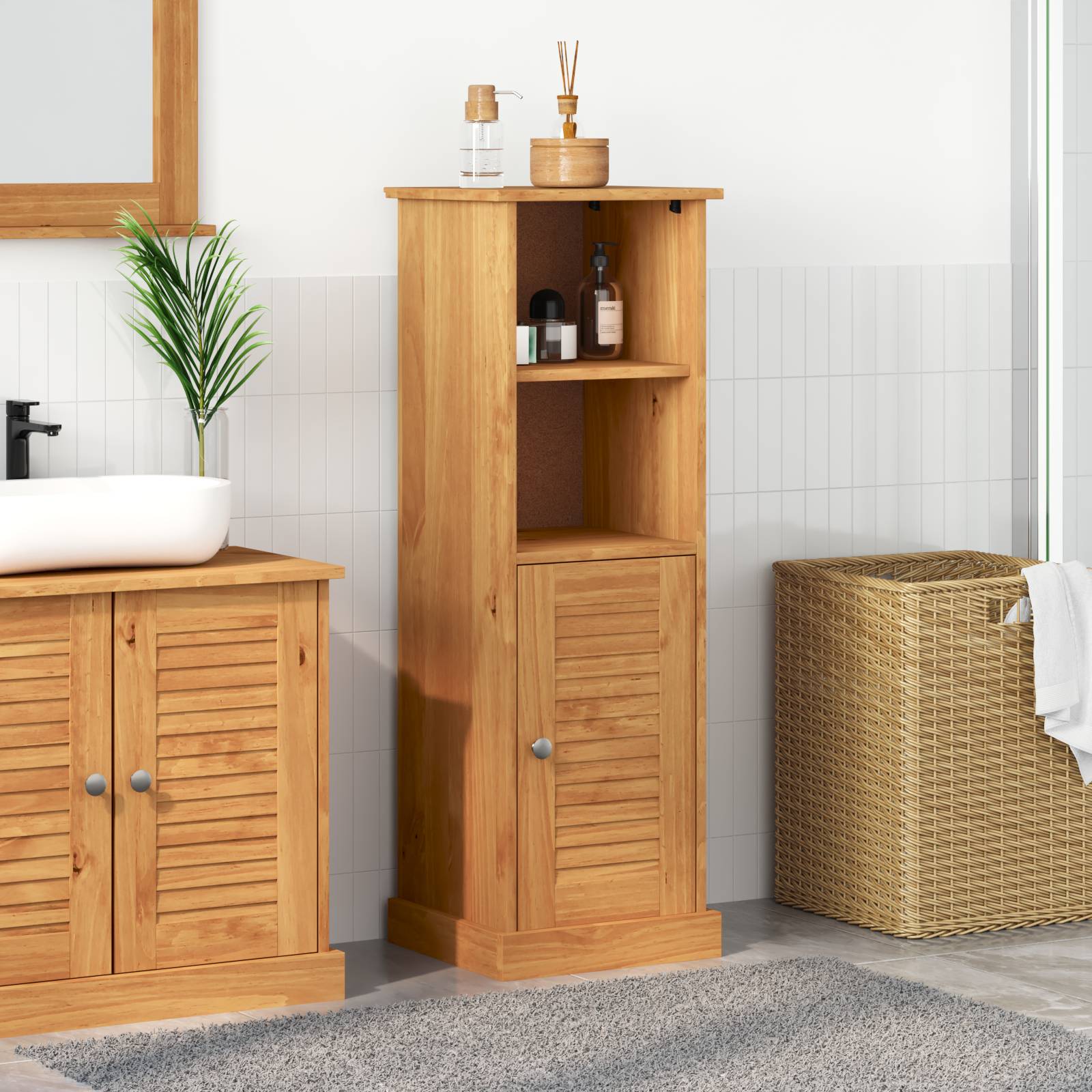 vidaXL Badezimmer Schrank mit Speicher Honigbraun 37 x 34 x 110 cm