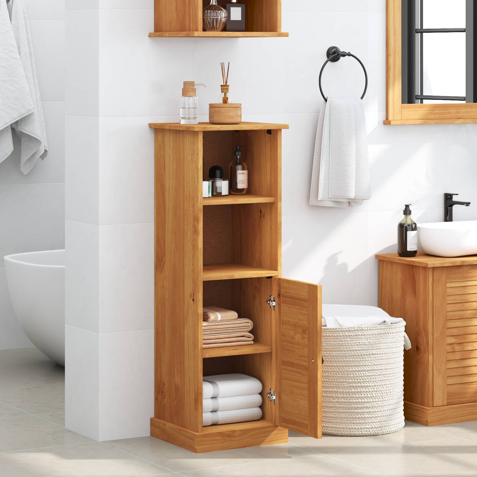 vidaXL Badezimmer Schrank mit Speicher Honigbraun 37 x 34 x 110 cm