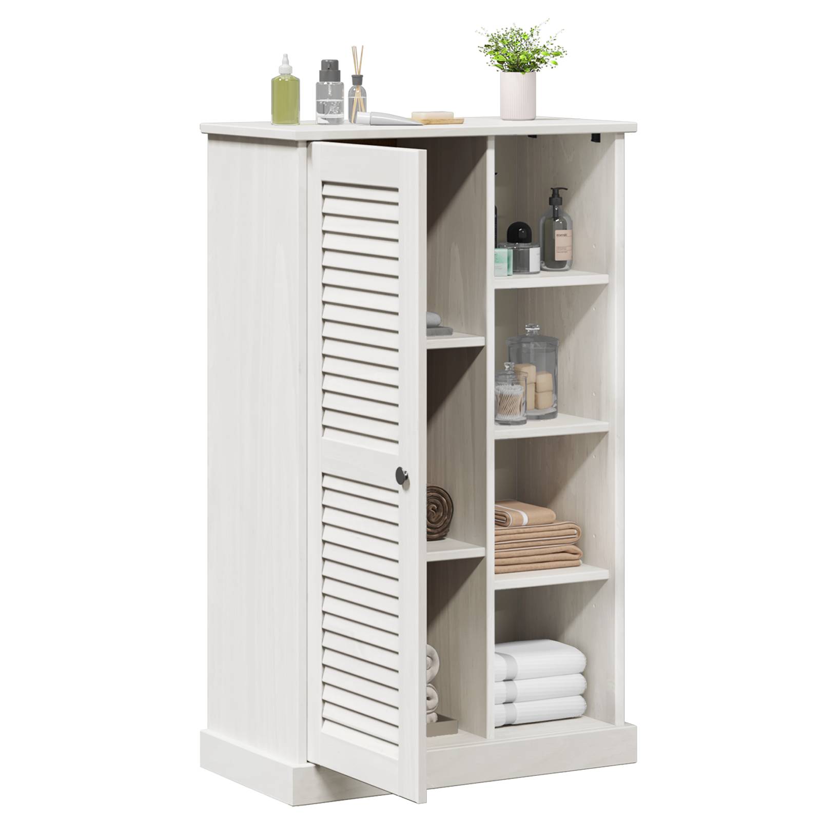 vidaXL Badezimmer Schrank Weiß 68 x 34 x 110 cm Massivholz Kiefer