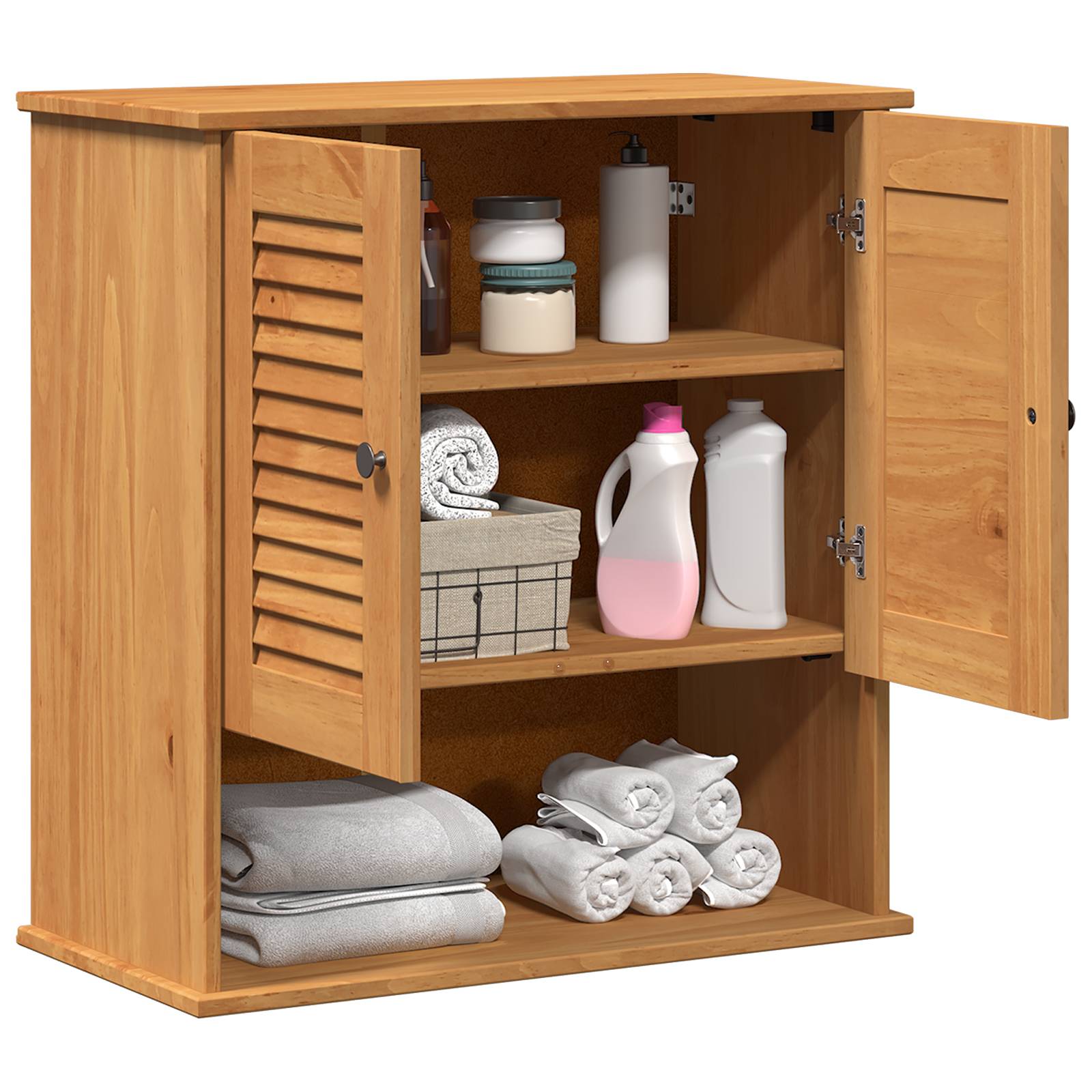 vidaXL Wandmontierter Badezimmer-Schrank mit Speicher Honigbraun