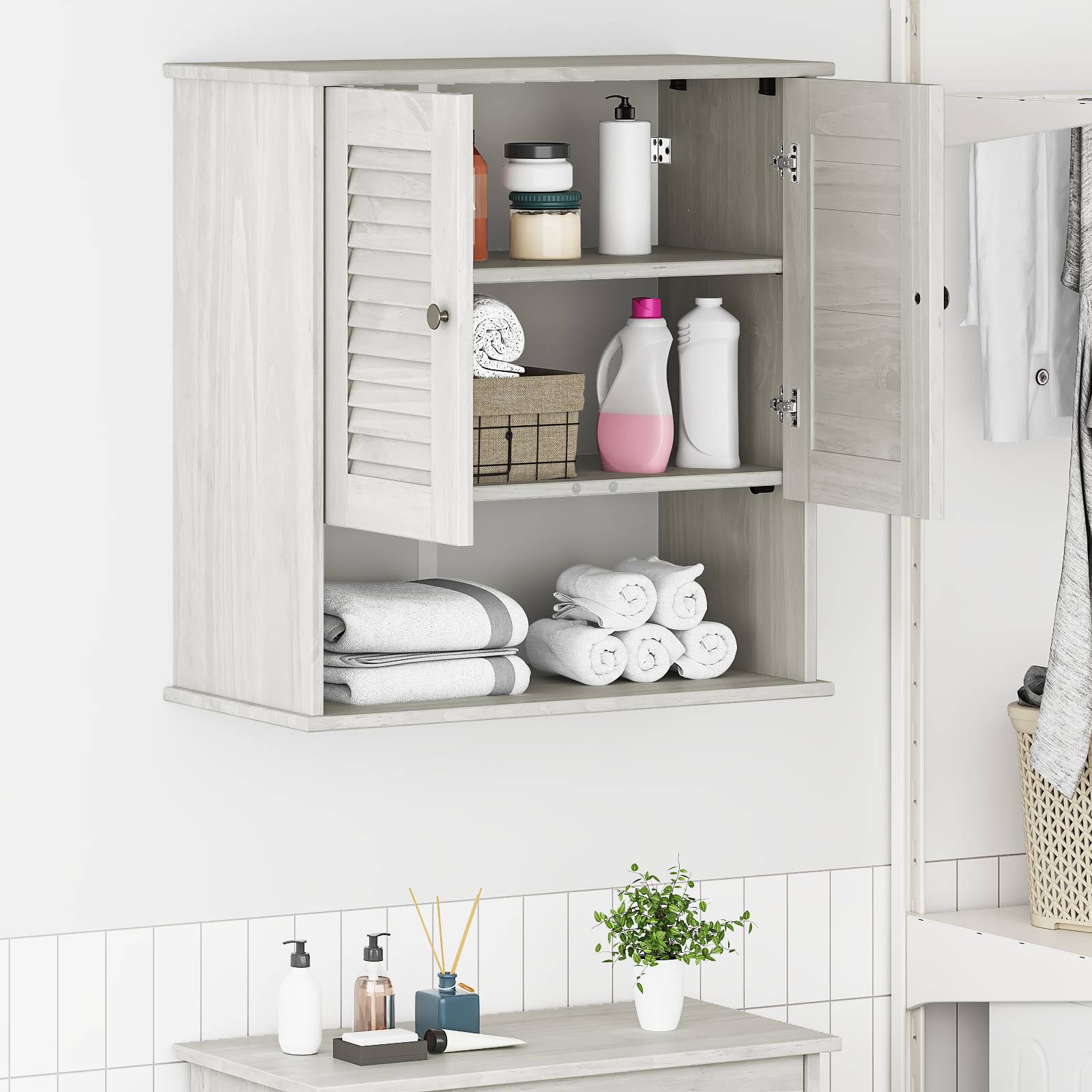 vidaXL Wandmontierter Badezimmer-Schrank Weiß 67,5 x 34 x 71,5 cm