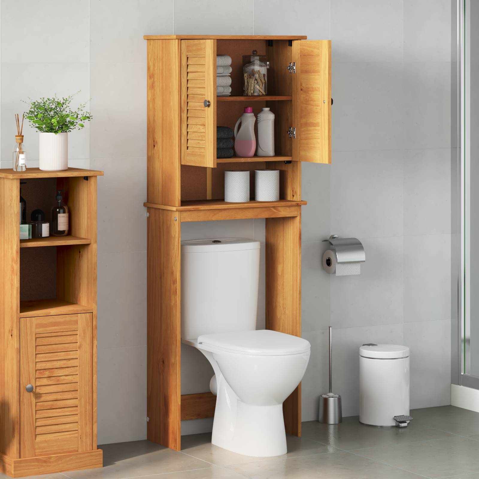 vidaXL WC-Schränke Honigbraun 60 x 27 x 161 cm Massivholz Kiefer