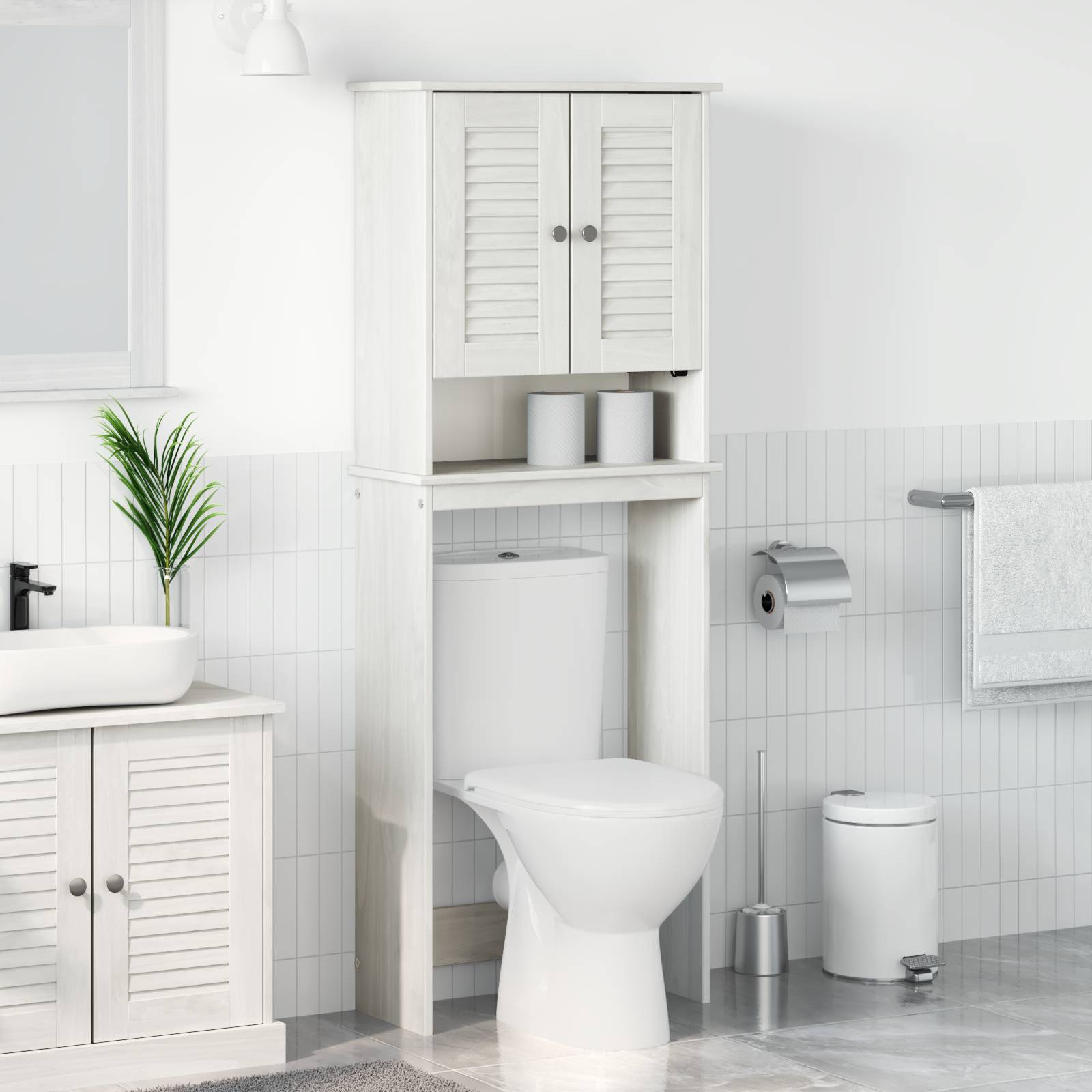 vidaXL WC-Schränke mit Regal Weiß 60 x 27 x 161 cm Massivholz Kiefer