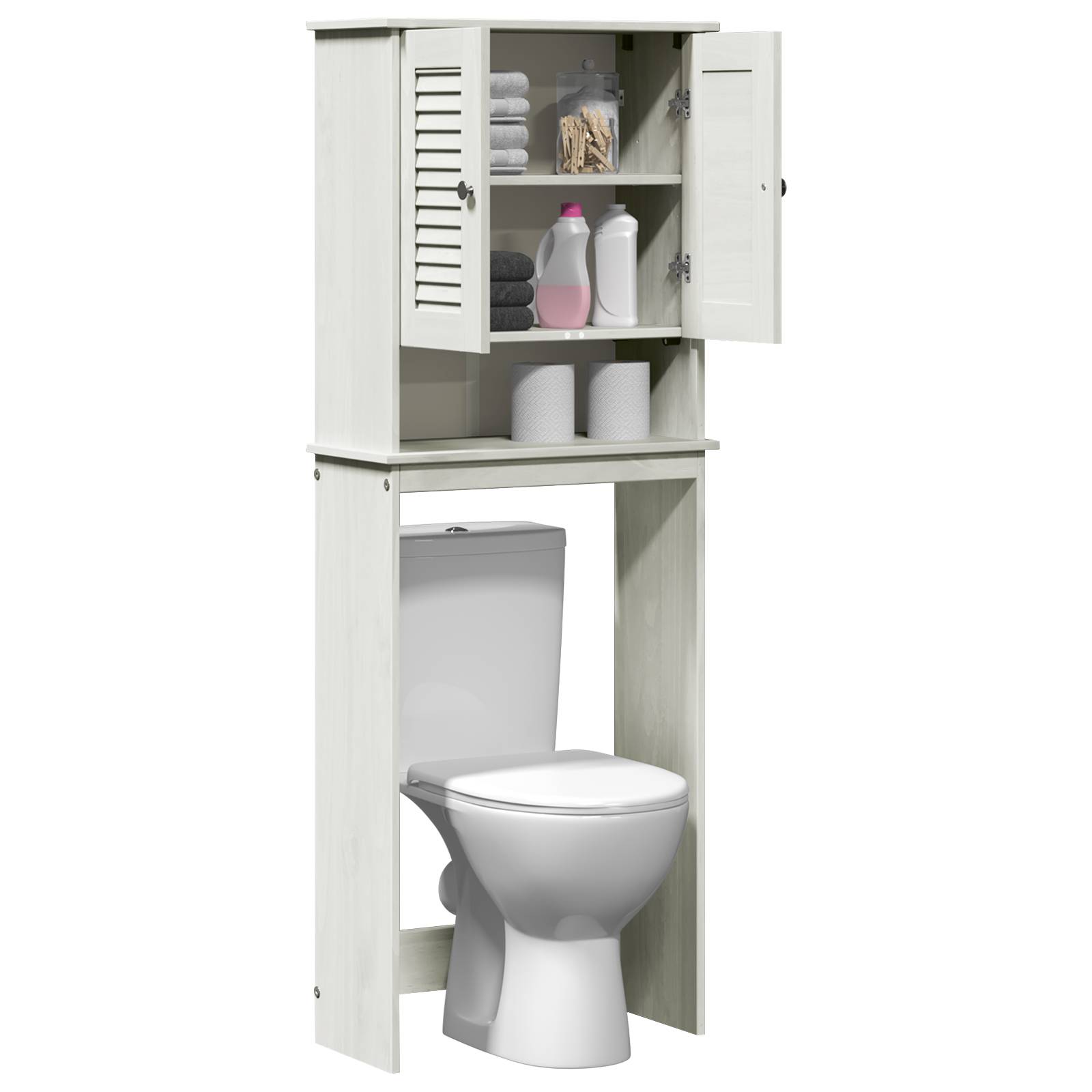 vidaXL WC-Schränke mit Regal Weiß 60 x 27 x 161 cm Massivholz Kiefer