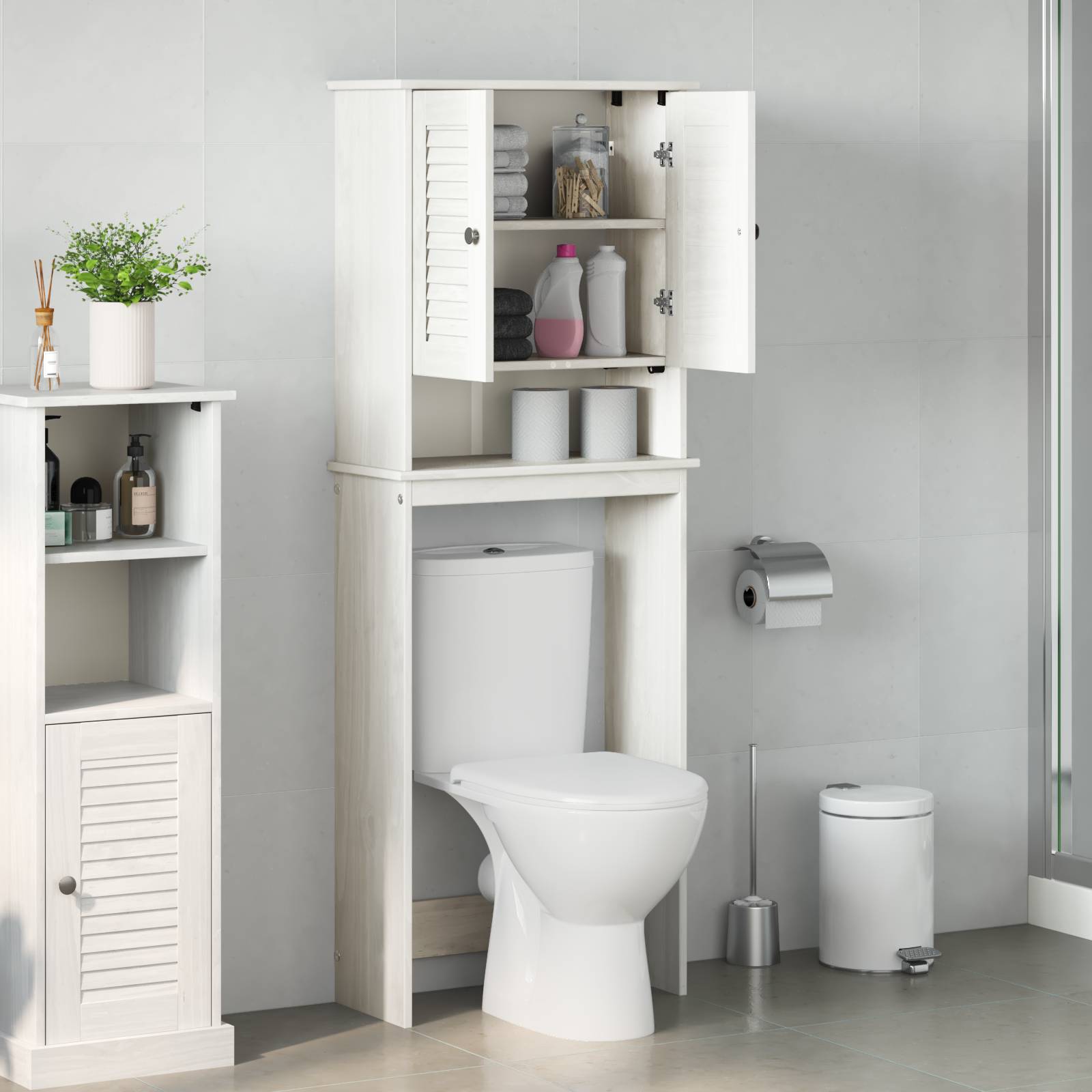 vidaXL WC-Schränke mit Regal Weiß 60 x 27 x 161 cm Massivholz Kiefer