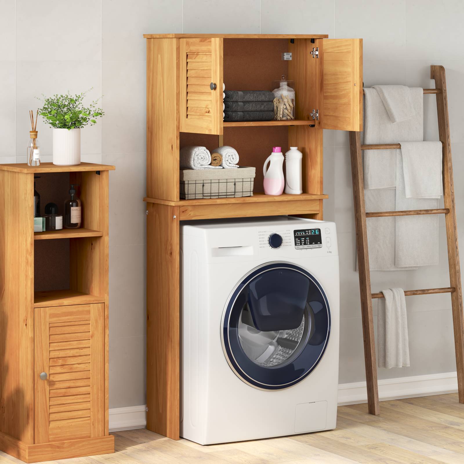 vidaXL Waschmaschinen-Schrank mit Regal Honigbraun 72,5 x 27 x 161 cm