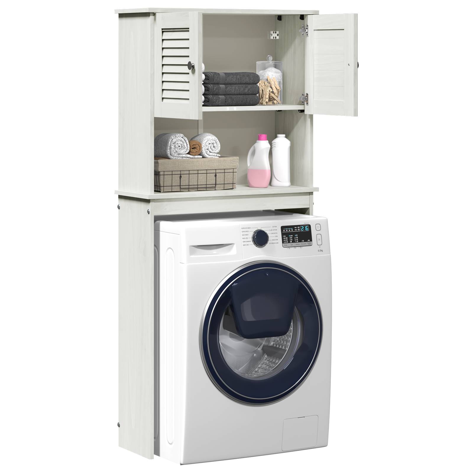 vidaXL Waschmaschinen-Schrank mit Regal mit Speicher mit Tür Weiß 72,5 x 27 x 161 cm