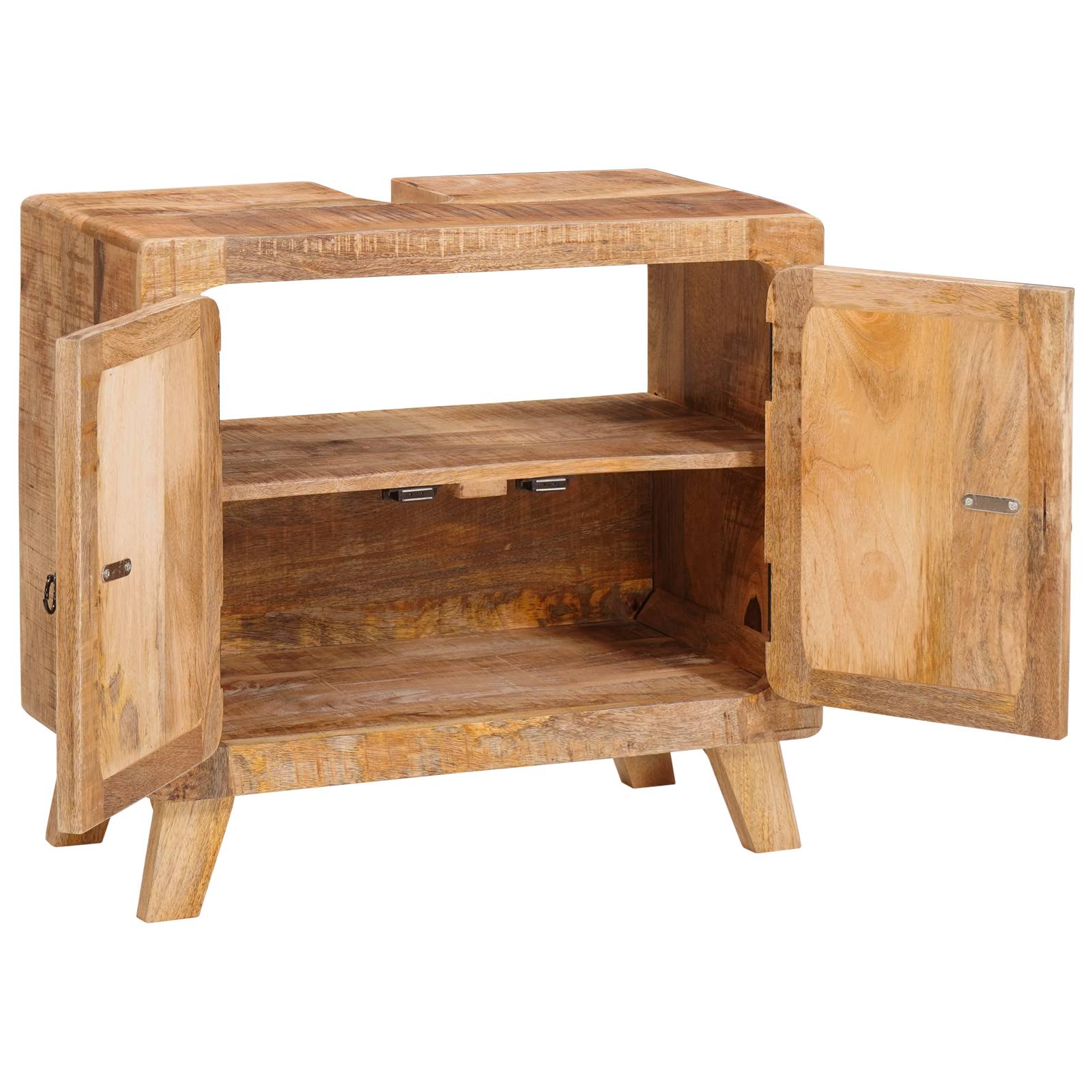 vidaXL Badezimmer Schrank Braun Massives Mangoholz, Ingenieurholz