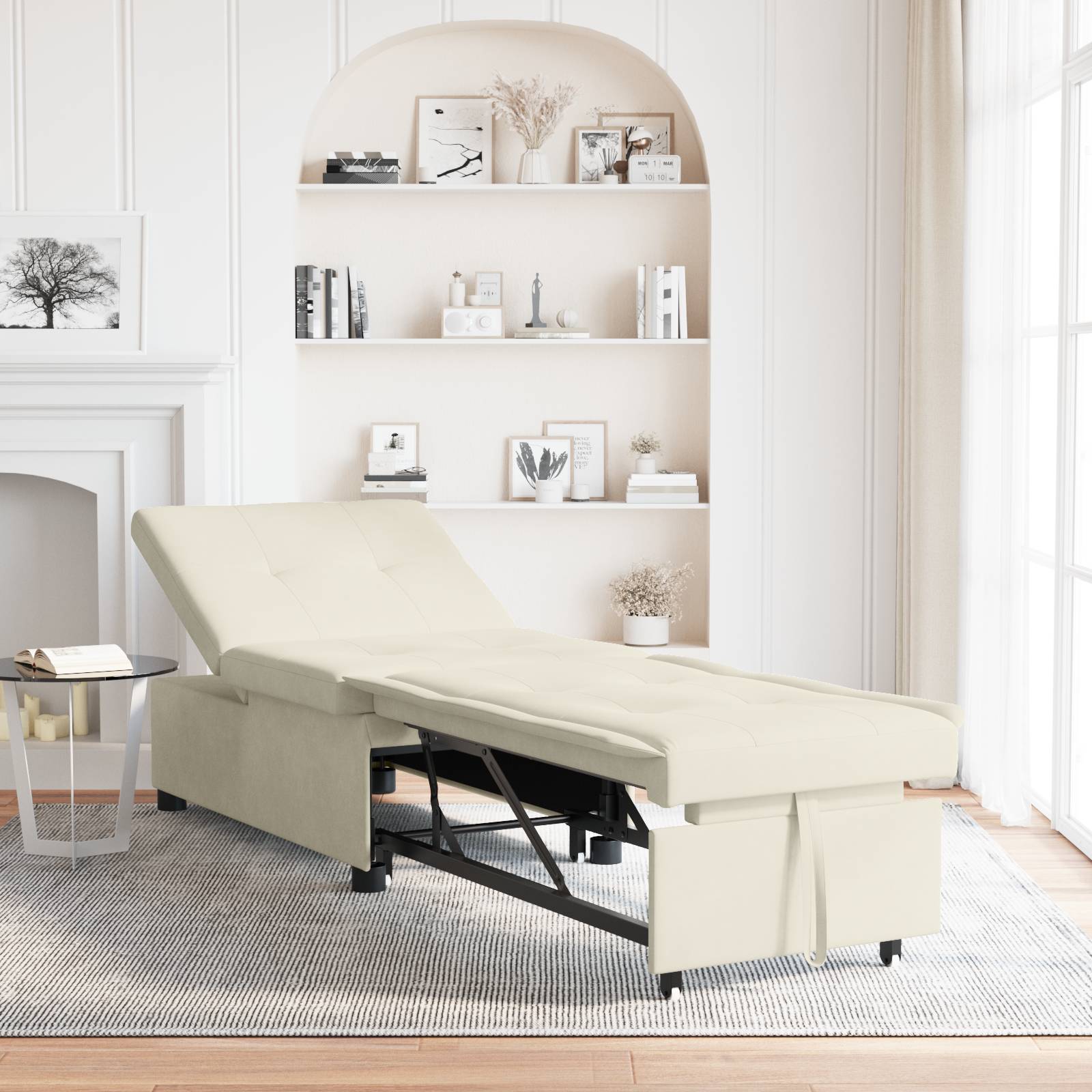 vidaXL Schlafsofa 3-in-1 Ausziehbar Creme Samt