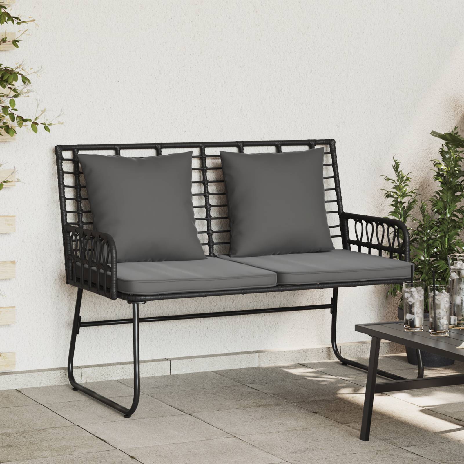 vidaXL Gartenbank mit Kissen Schwarz, Anthrazit 113 x 69 x 83 cm