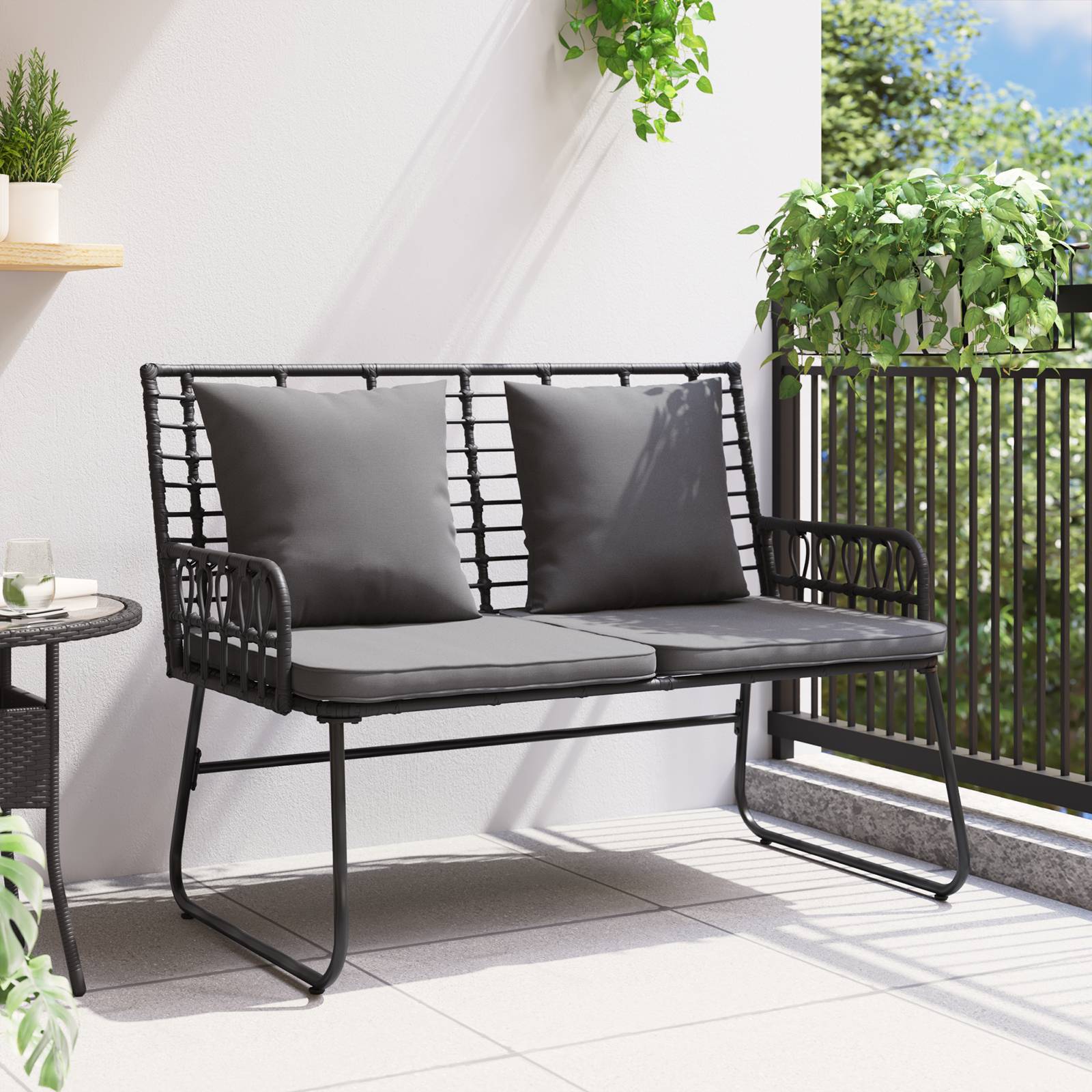 vidaXL Gartenbank mit Kissen Schwarz, Anthrazit 113 x 69 x 83 cm