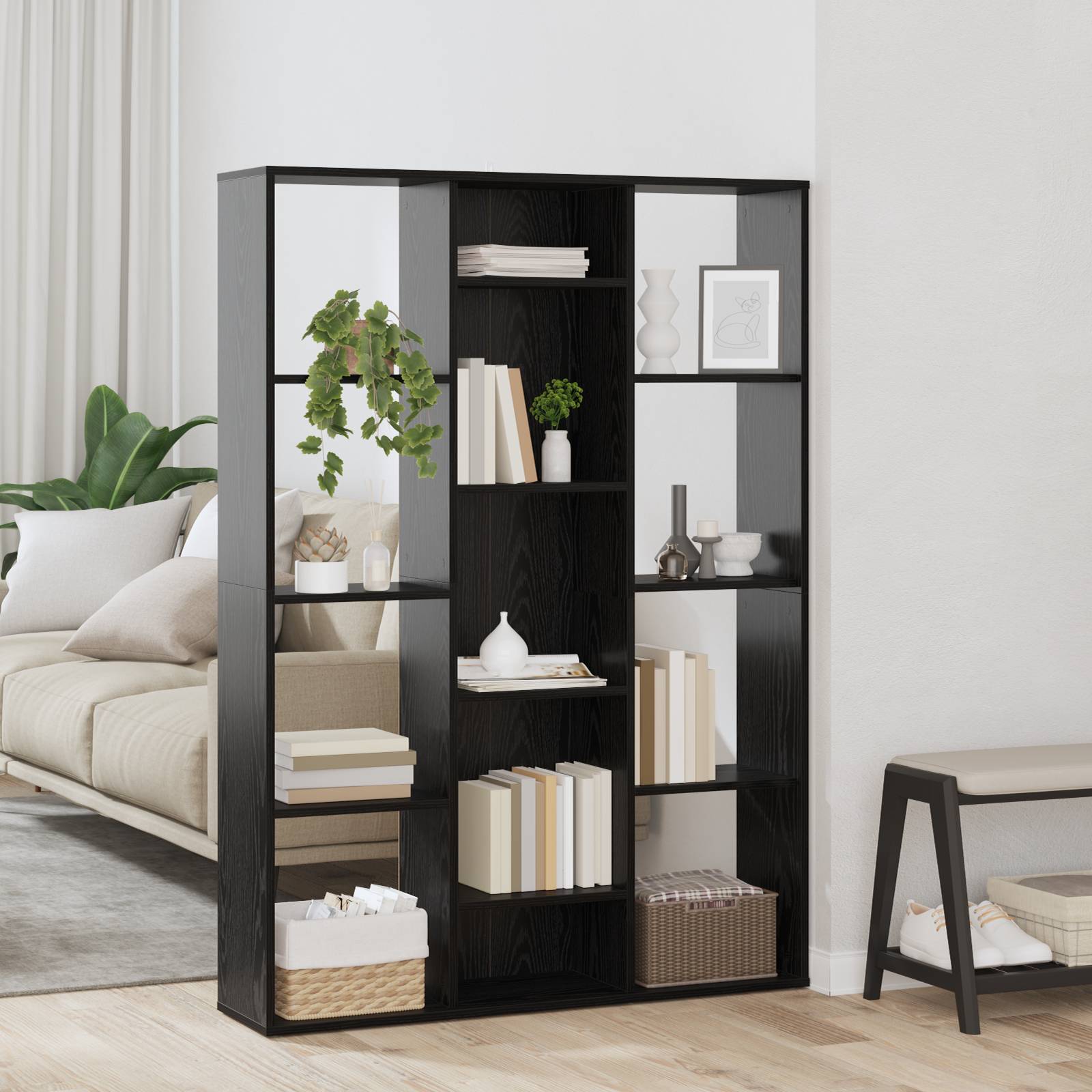 vidaXL Raumteiler Schwarze Eiche 100 x 24 x 140 cm Holzwerkstoff