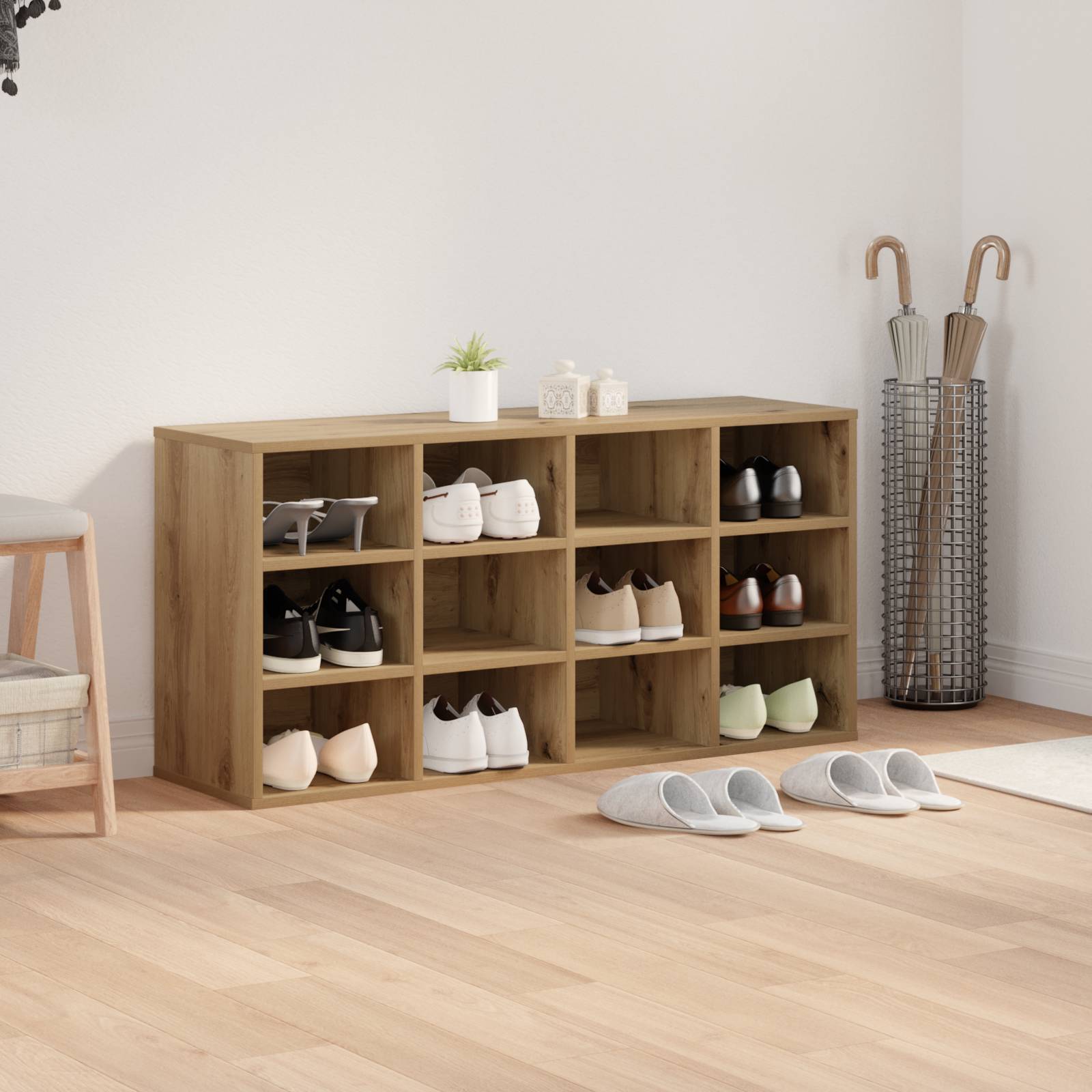 vidaXL Schuhschrank mit Regal mit Speicher Handwerklich gefertigter Eichenholz