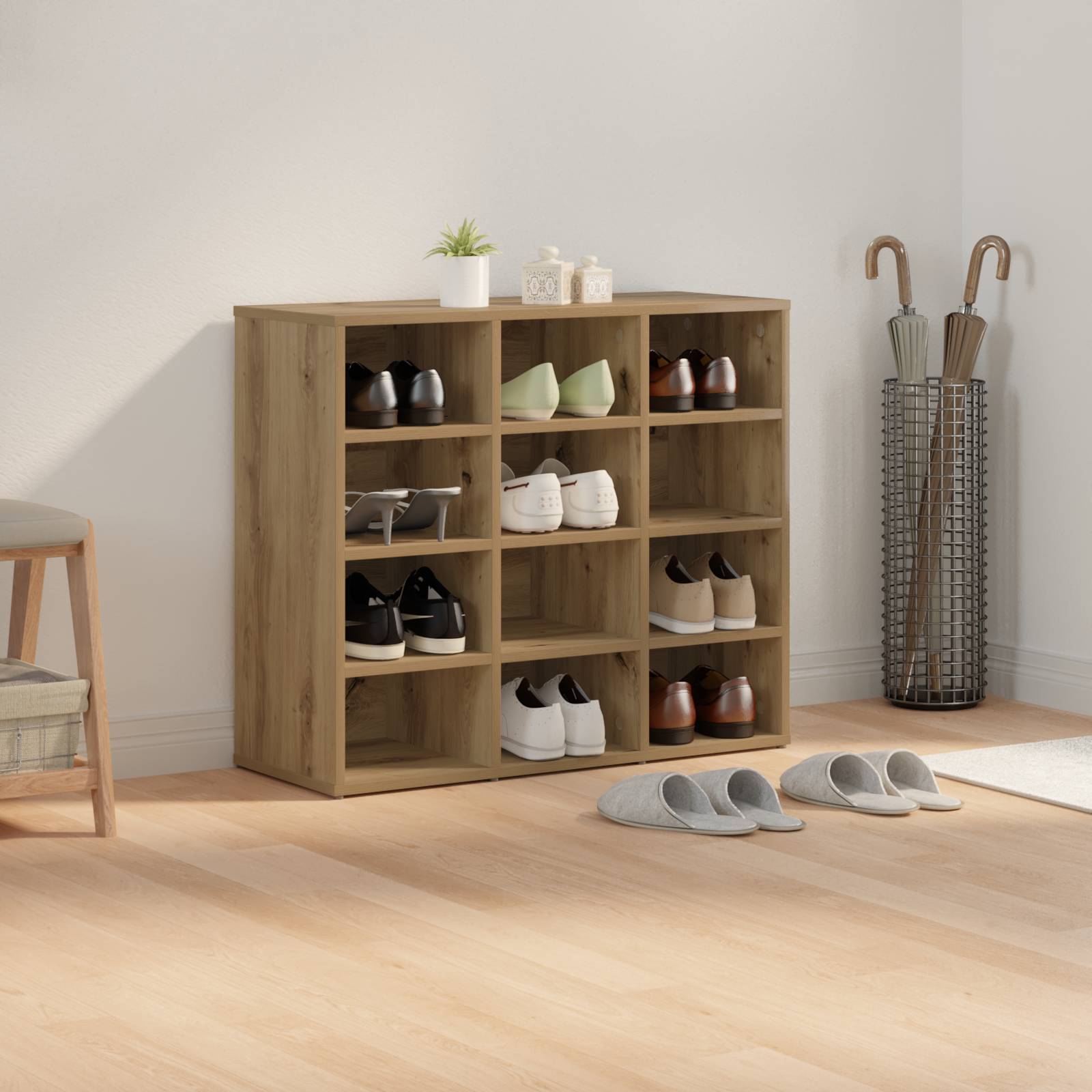 vidaXL Schuhschrank mit Regal mit Speicher Handwerklich gefertigter Eichenholz