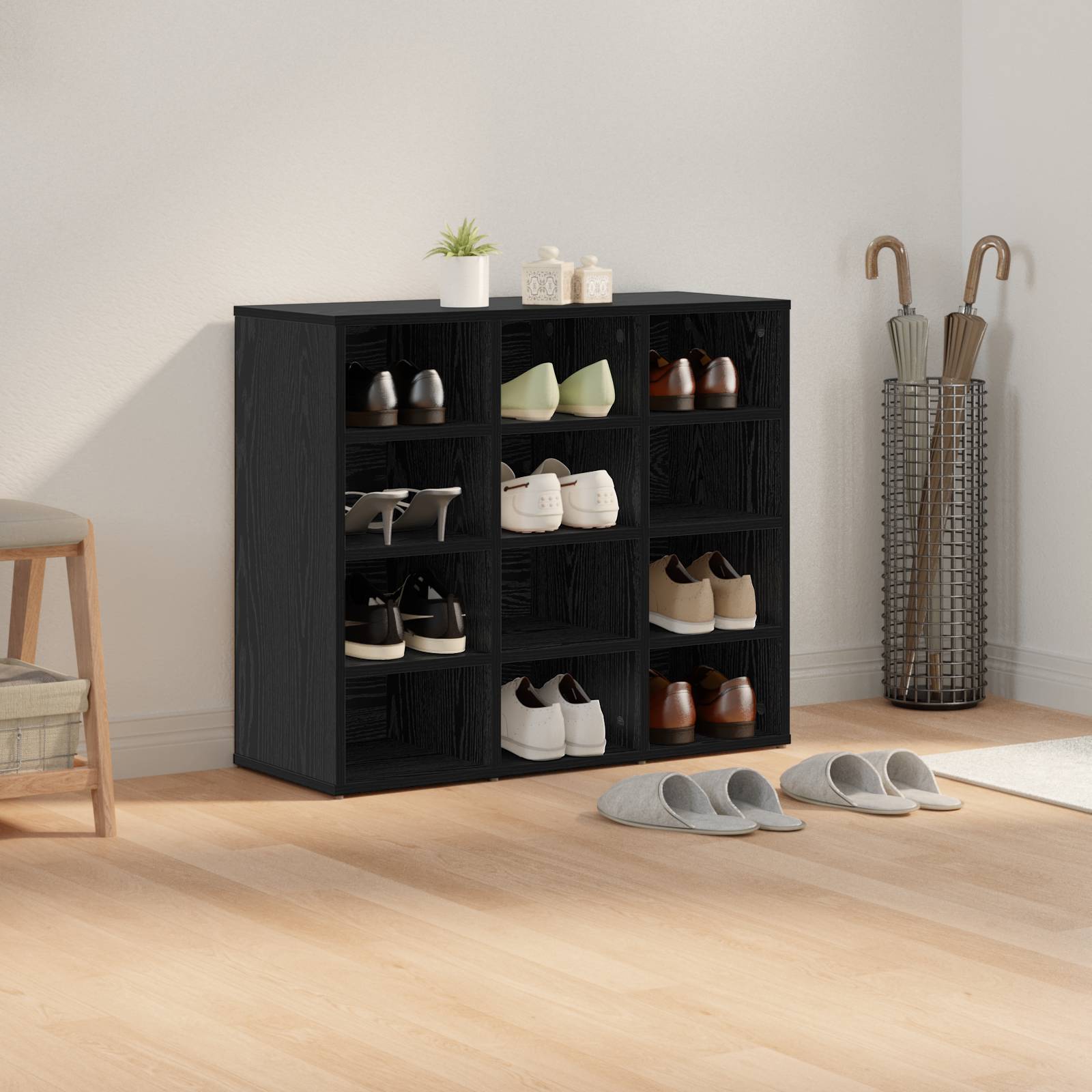 vidaXL Schuhschrank Schwarz Eiche 52,5 x 30 x 50 cm Holzwerkstoff