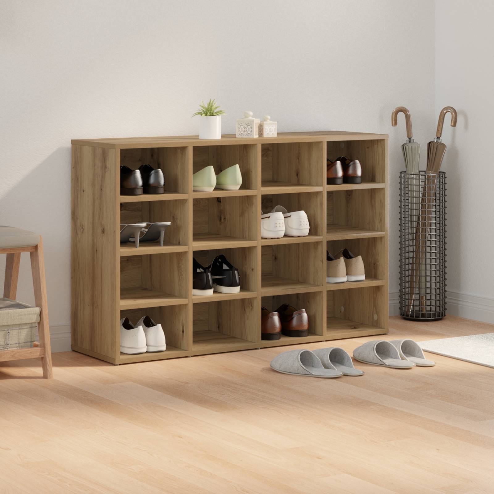 vidaXL Schuhschrank mit Regal mit Speicher Handwerklich gefertigter Eichenholz