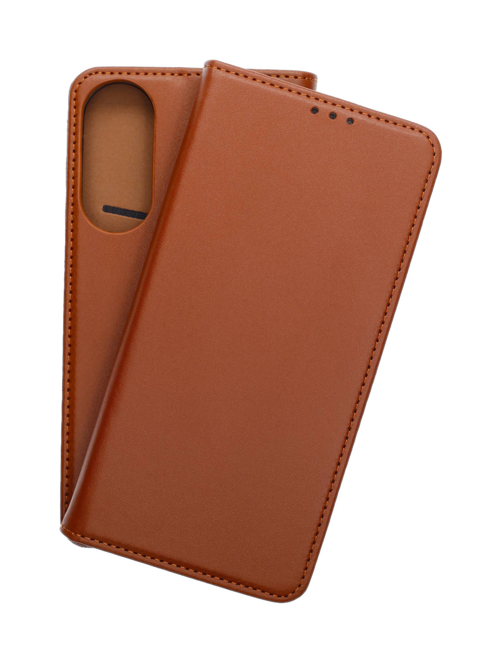 Echt Leder Bookcover Braun für Samsung Galaxy S25 Edge - Handytasche mit Kartenfach und Standfunktion