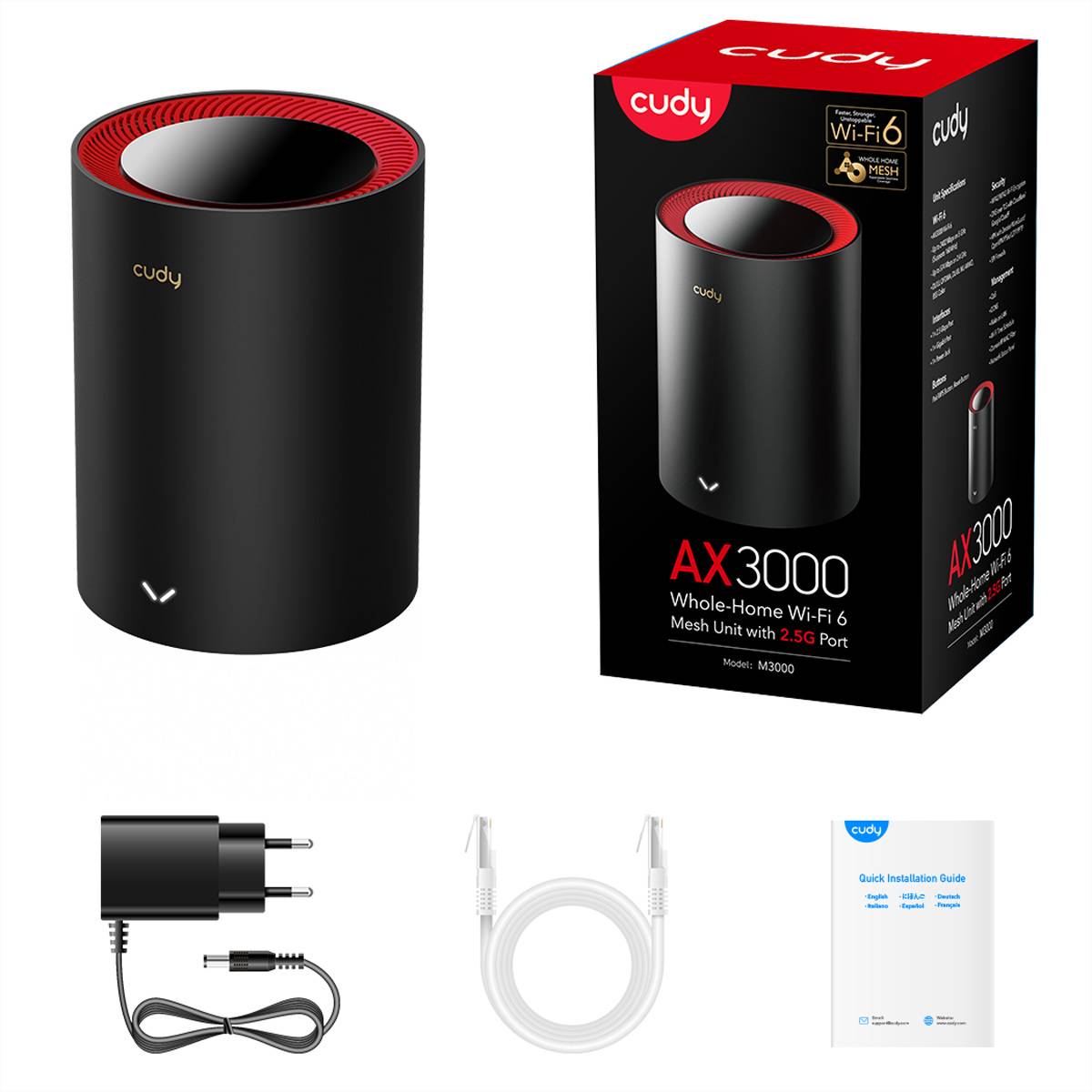CUDY M3000 AX3000 Wi-Fi 6 Mesh 2.5G 1er-Pack schwarz