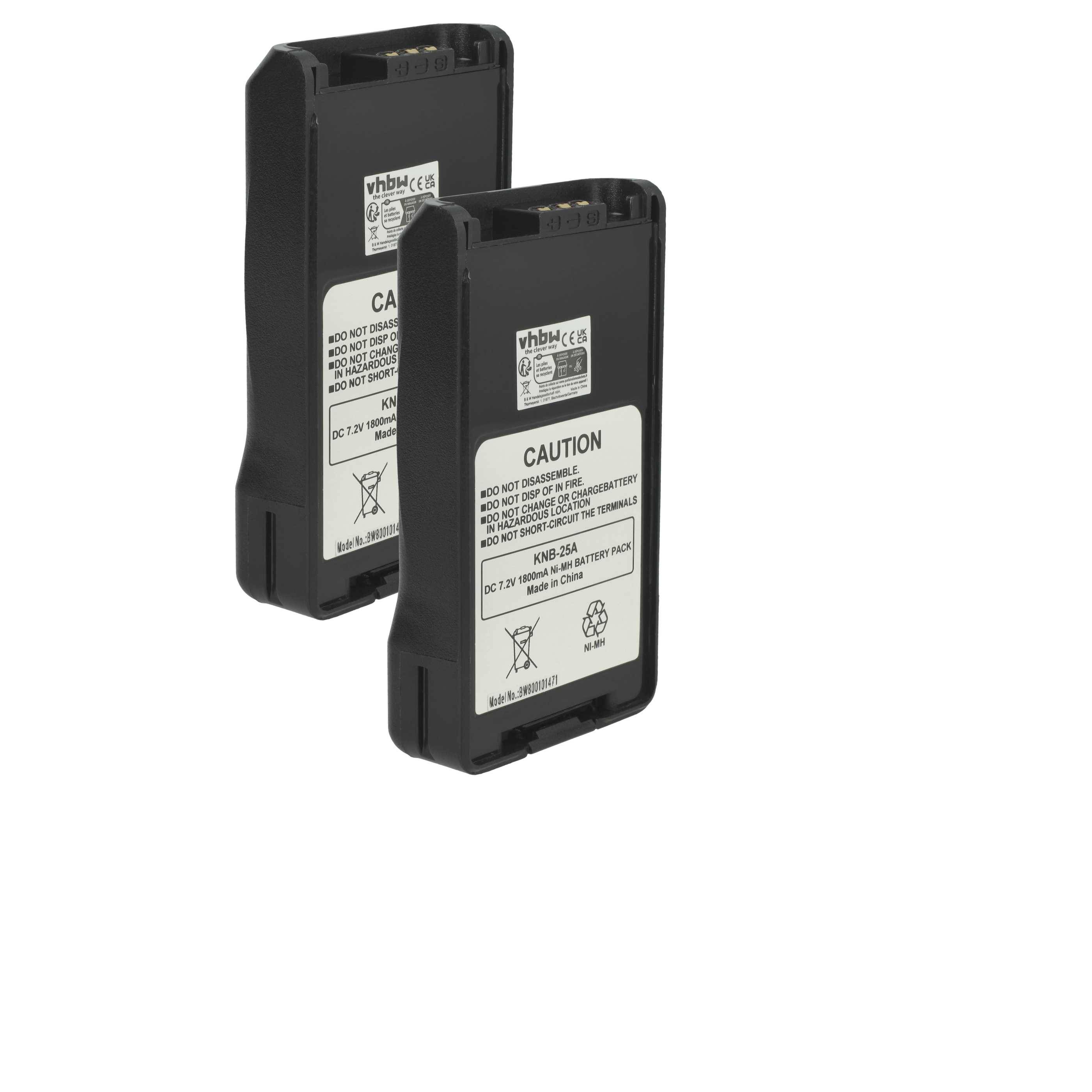 vhbw 2x Akku kompatibel mit Kenwood TK-3173K, TK-3170E4, TK-3170E6, TK-3170E, TK-3178, TK-3173 Funkgerät, Walkie Talkie (1800 mAh, 7,2 V, NiMH)