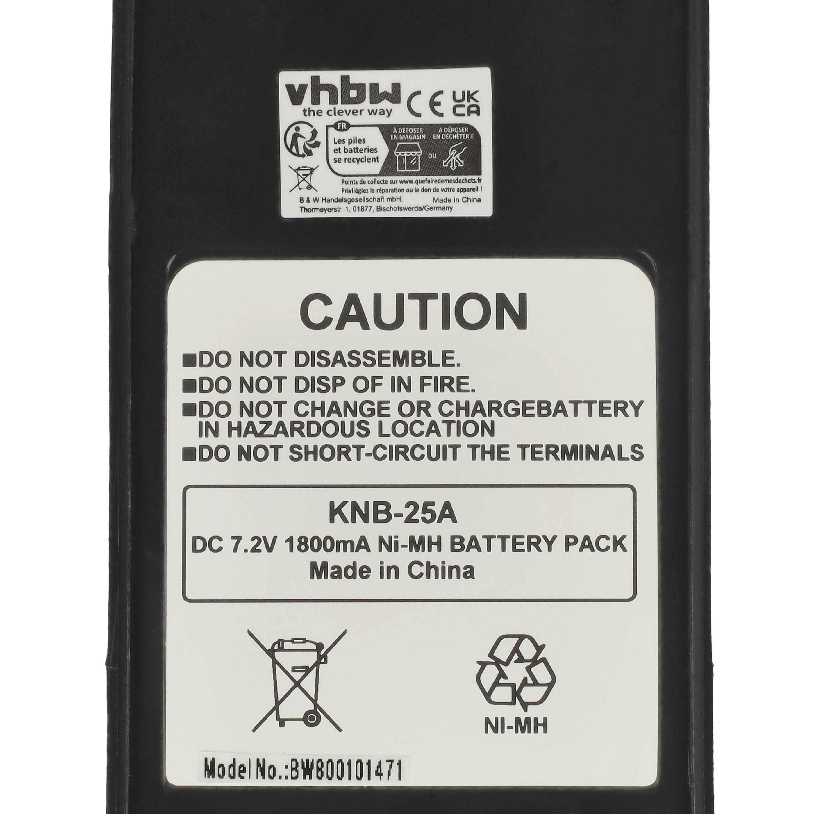 vhbw 2x Akku kompatibel mit Kenwood TK-3173K, TK-3170E4, TK-3170E6, TK-3170E, TK-3178, TK-3173 Funkgerät, Walkie Talkie (1800 mAh, 7,2 V, NiMH)