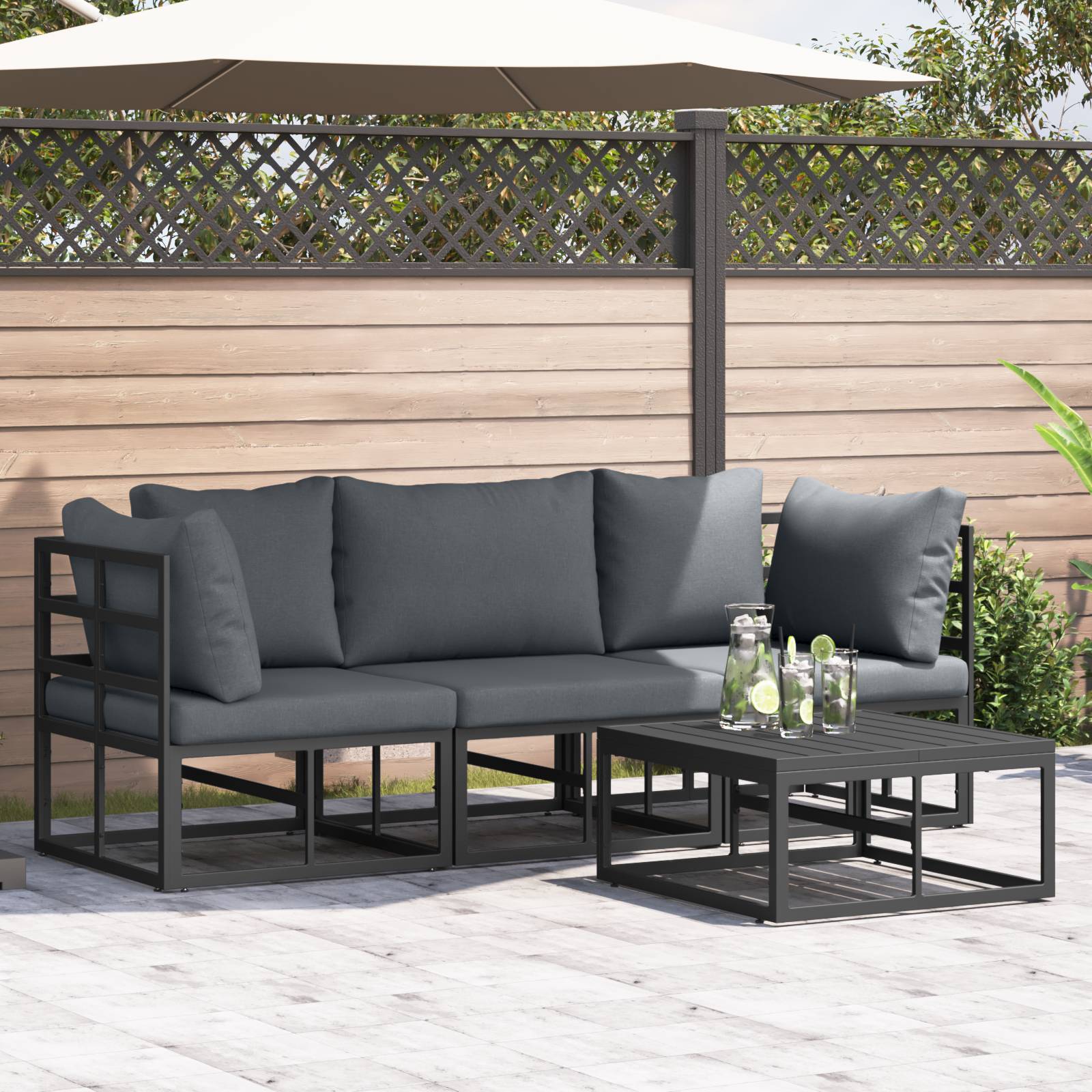 vidaXL Garten-Sofa-Set 4 pcs Schwarz 70 x 70 x 32 cm Aluminium
