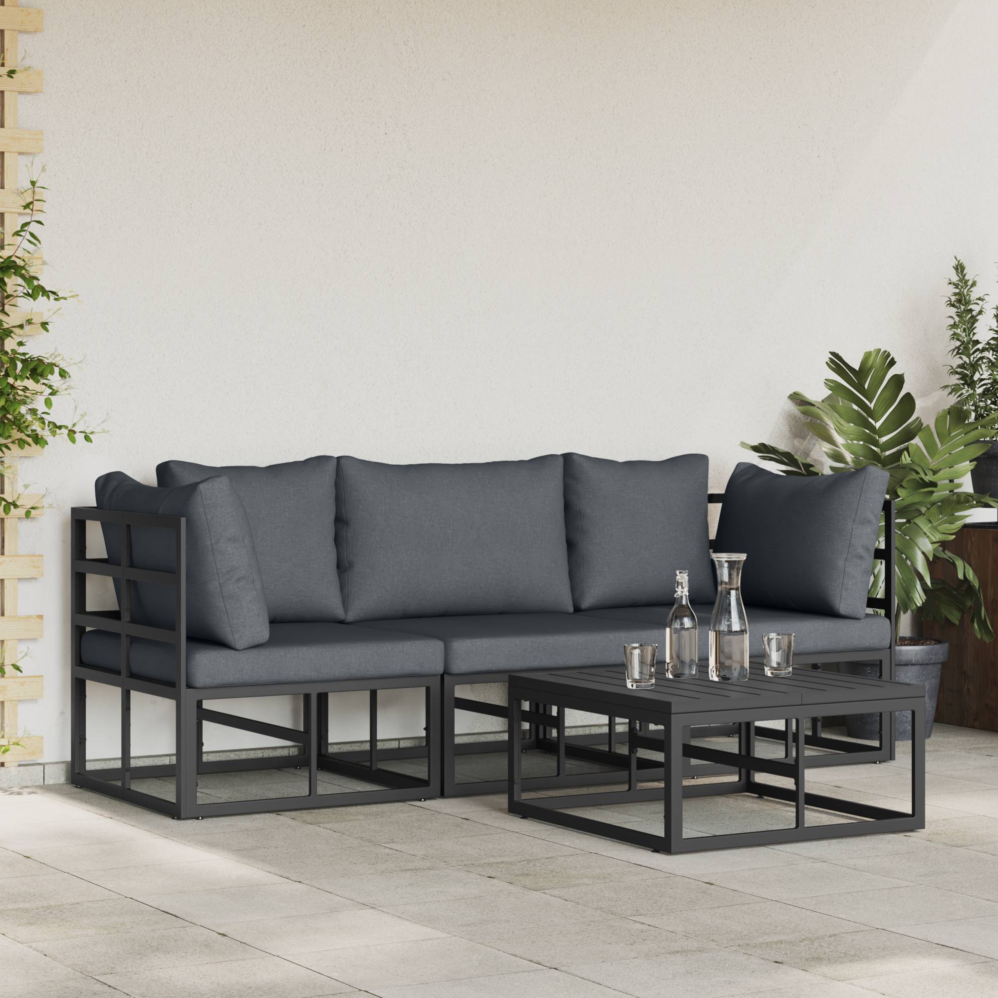 vidaXL Garten-Sofa-Set 4 pcs Schwarz 70 x 70 x 32 cm Aluminium