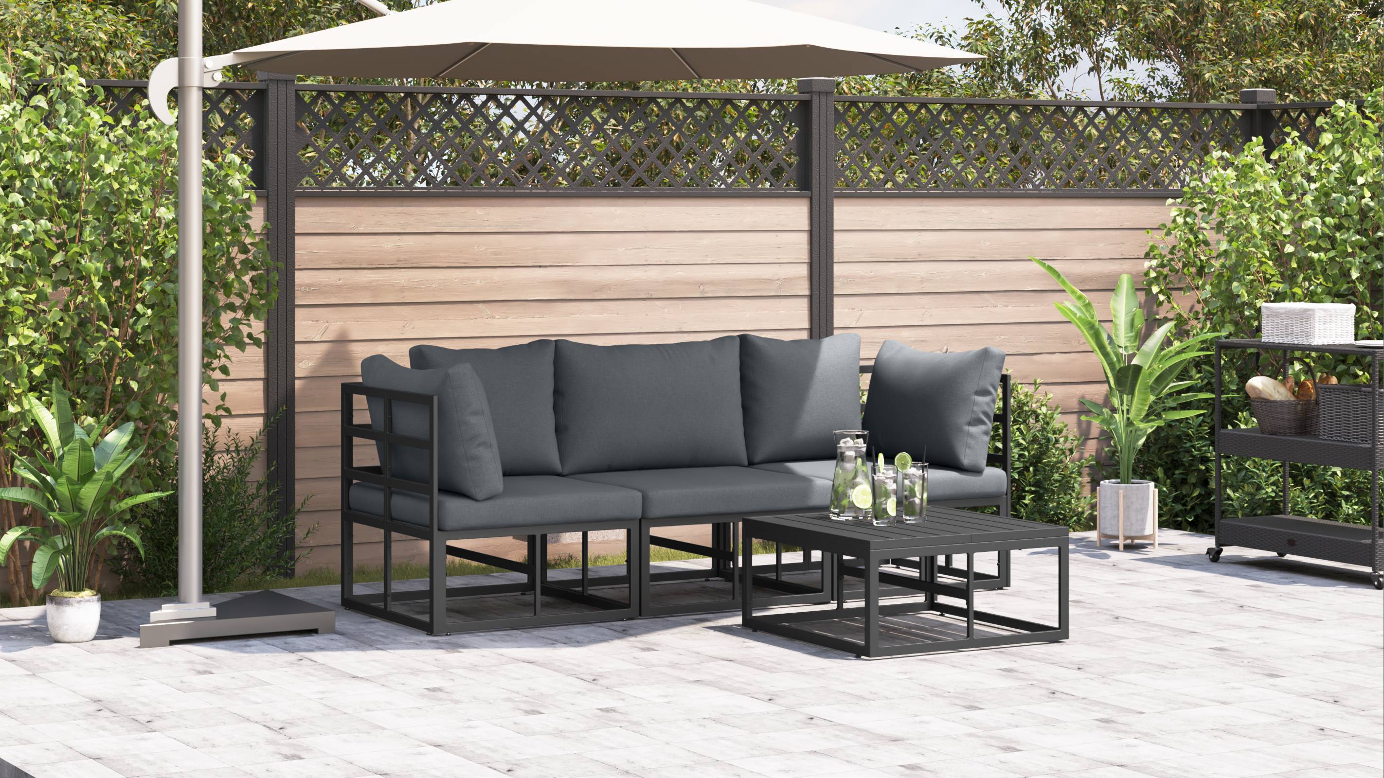 vidaXL Garten-Sofa-Set 4 pcs Schwarz 70 x 70 x 32 cm Aluminium