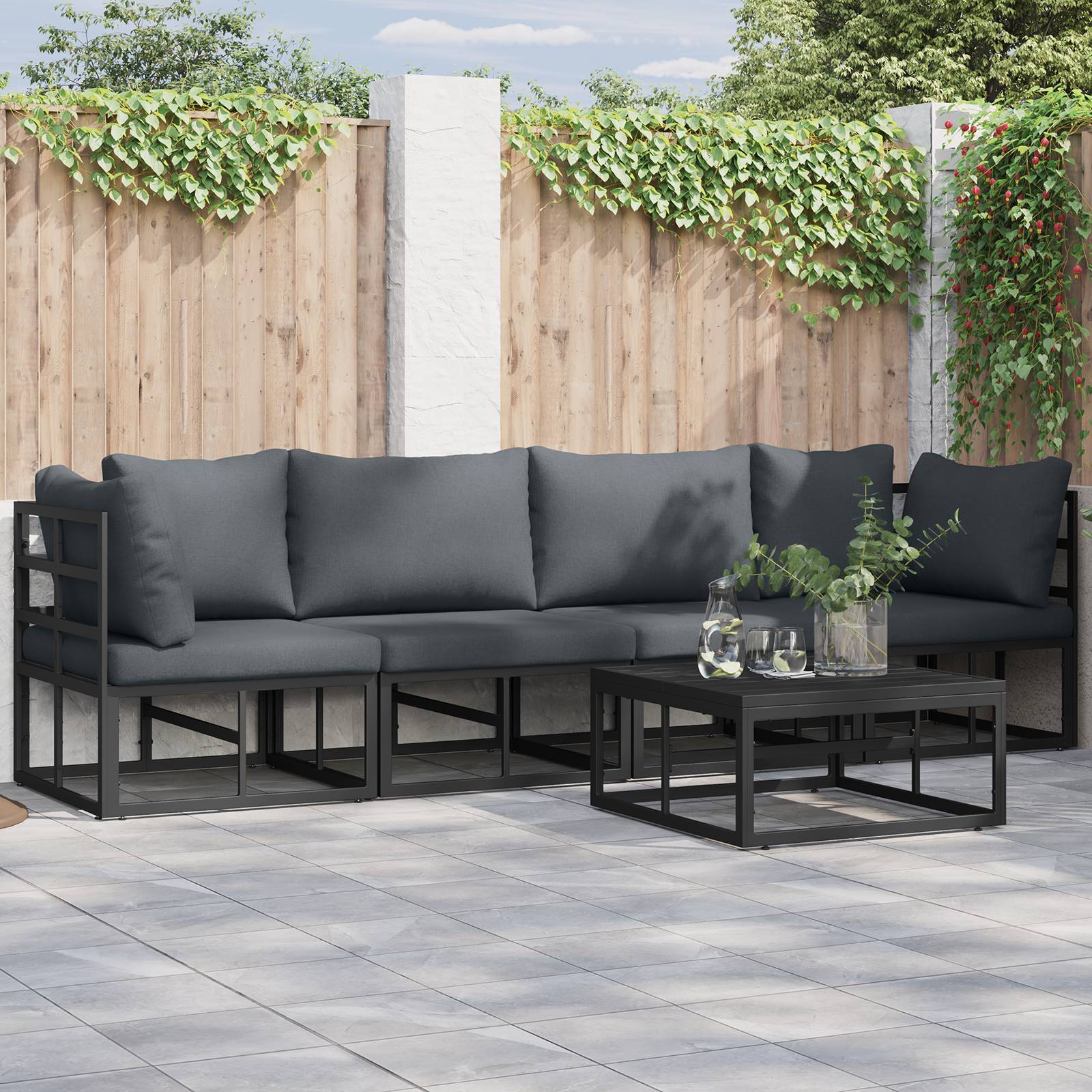 vidaXL Garten-Sofa-Set 5 pcs Schwarz 70 x 70 x 32 cm Aluminium