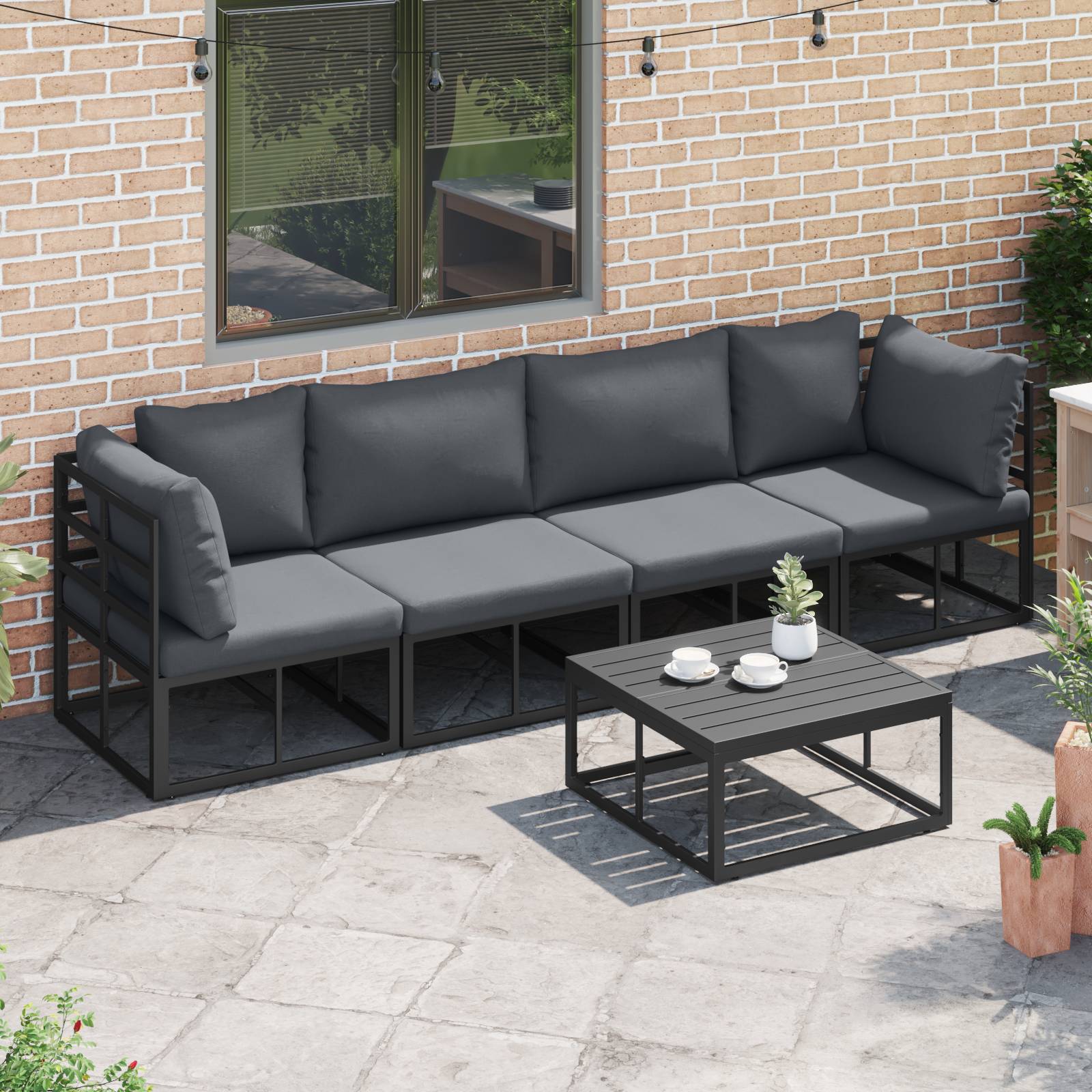 vidaXL Garten-Sofa-Set 5 pcs Schwarz 70 x 70 x 32 cm Aluminium
