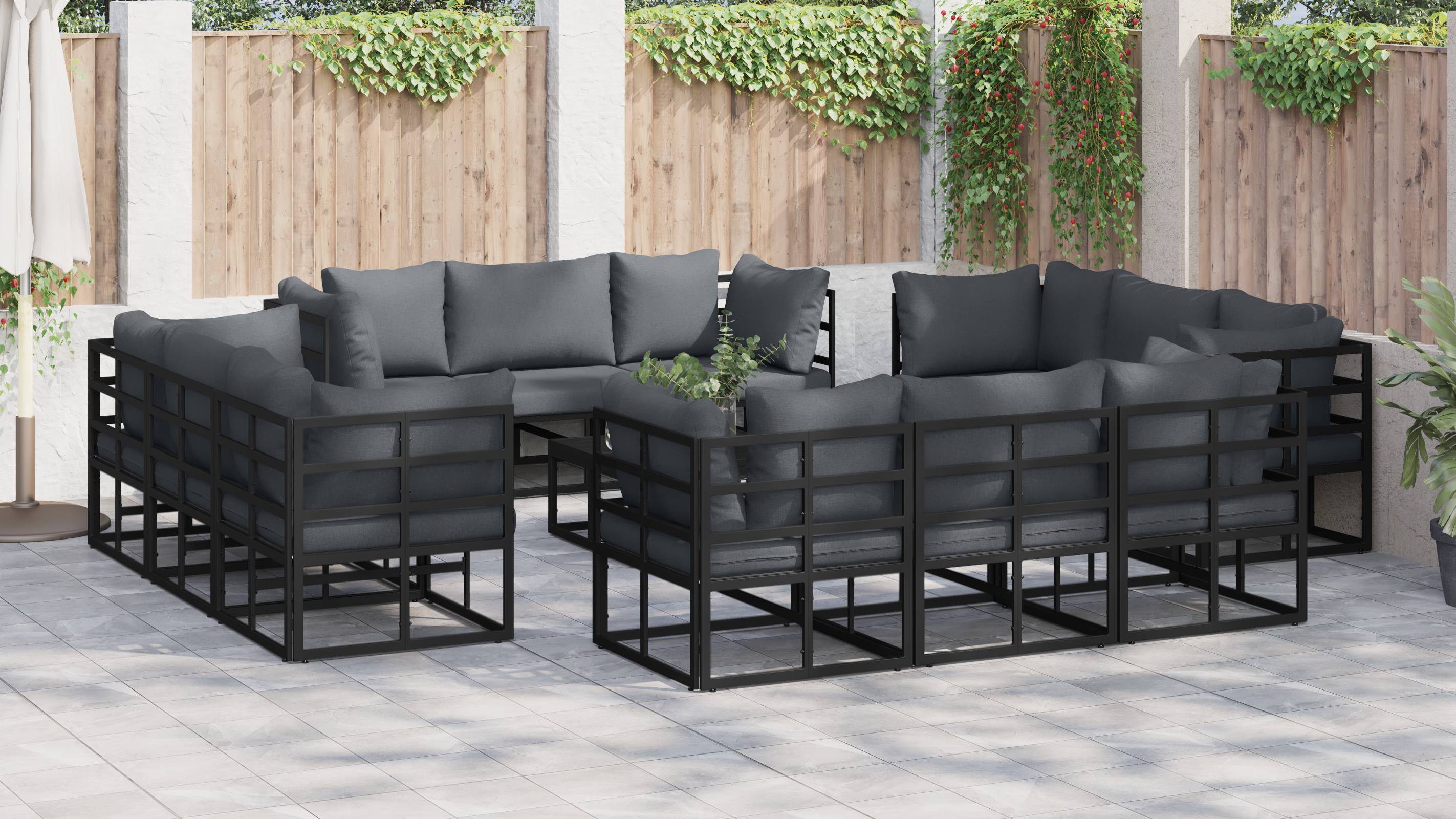 vidaXL Garten-Sofa-Set 12 pcs Schwarz 213 x 71.5 x 71 cm Aluminium