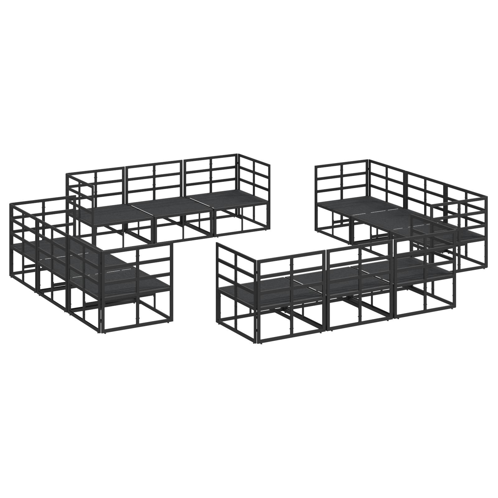 vidaXL Garten-Sofa-Set 12 pcs Schwarz 213 x 71.5 x 71 cm Aluminium