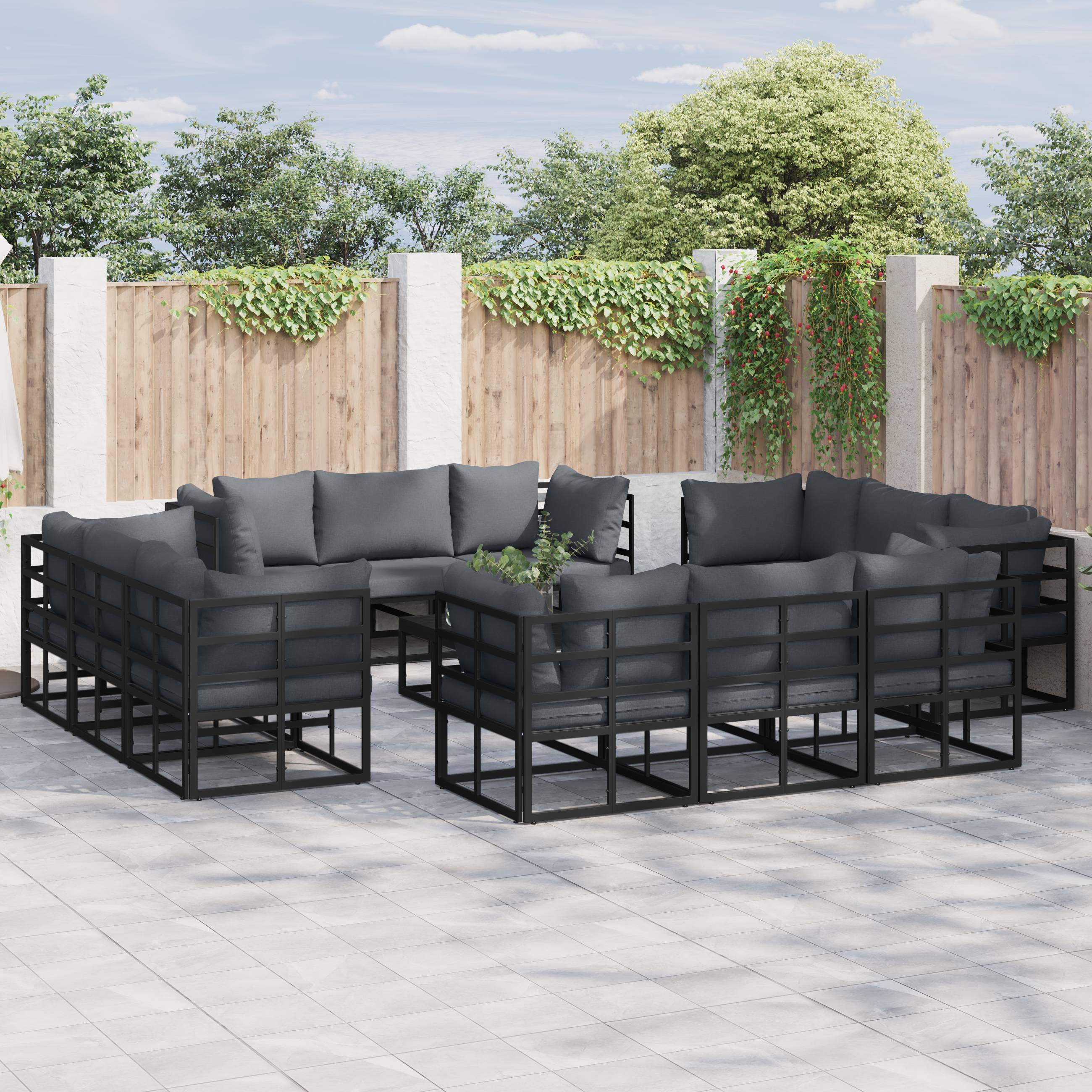 vidaXL Garten-Sofa-Set 12 pcs Schwarz 213 x 71.5 x 71 cm Aluminium